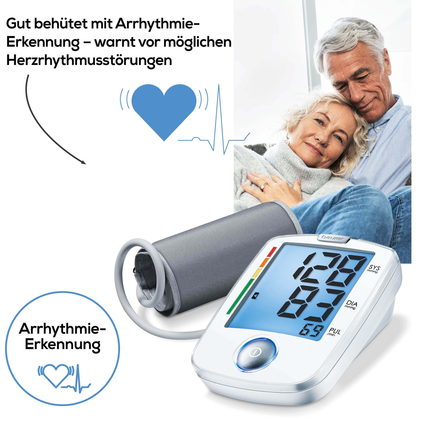 Beurer Oberarm-Blutdruckmessgerät BM 44-Einfach bedienbares Oberarm-Blutdruckmessgerät mit beleuchtetem XL-Display