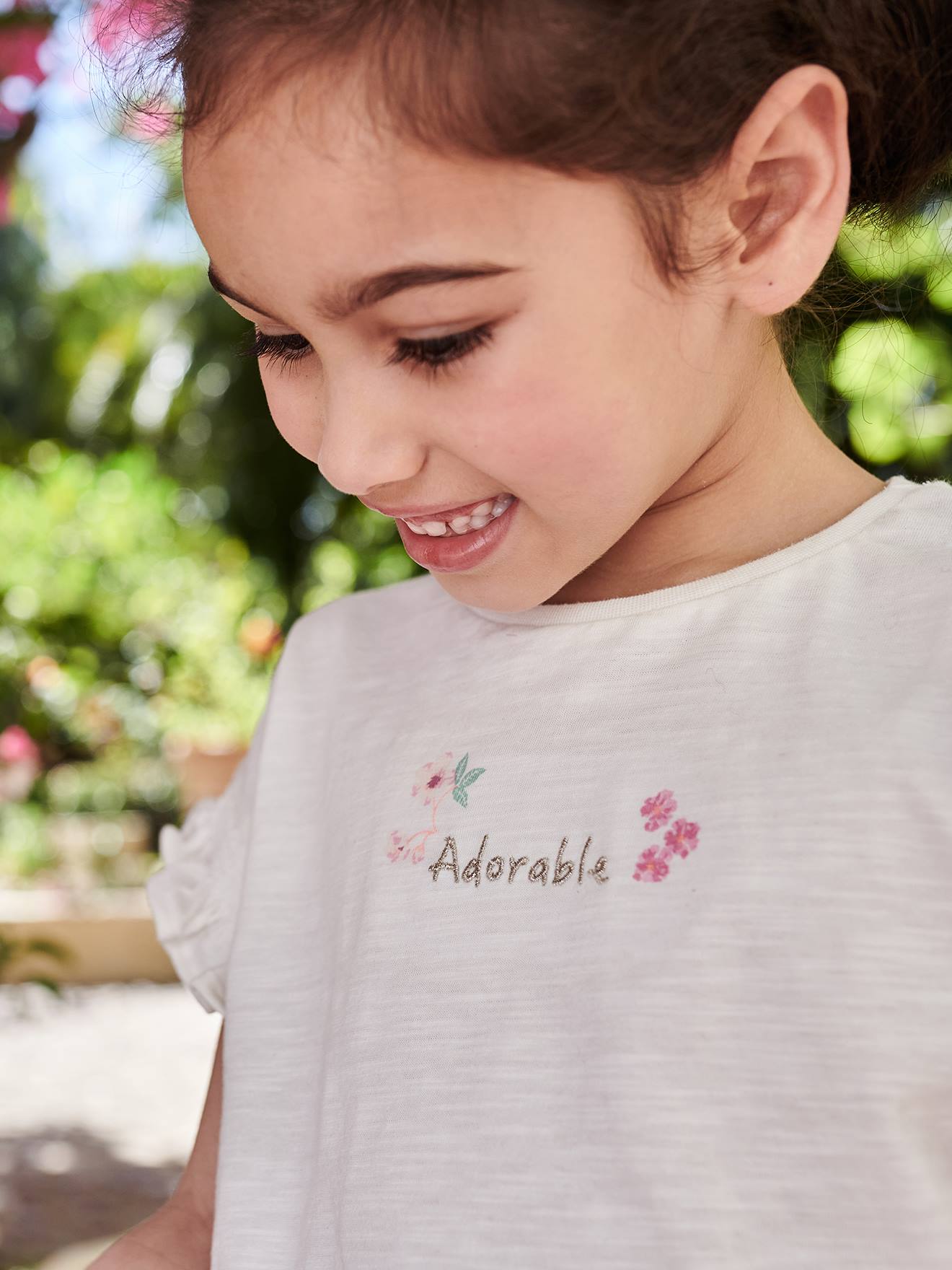 Vertbaudet Mädchen T-Shirt mit gestickter Schrift - wollweiß