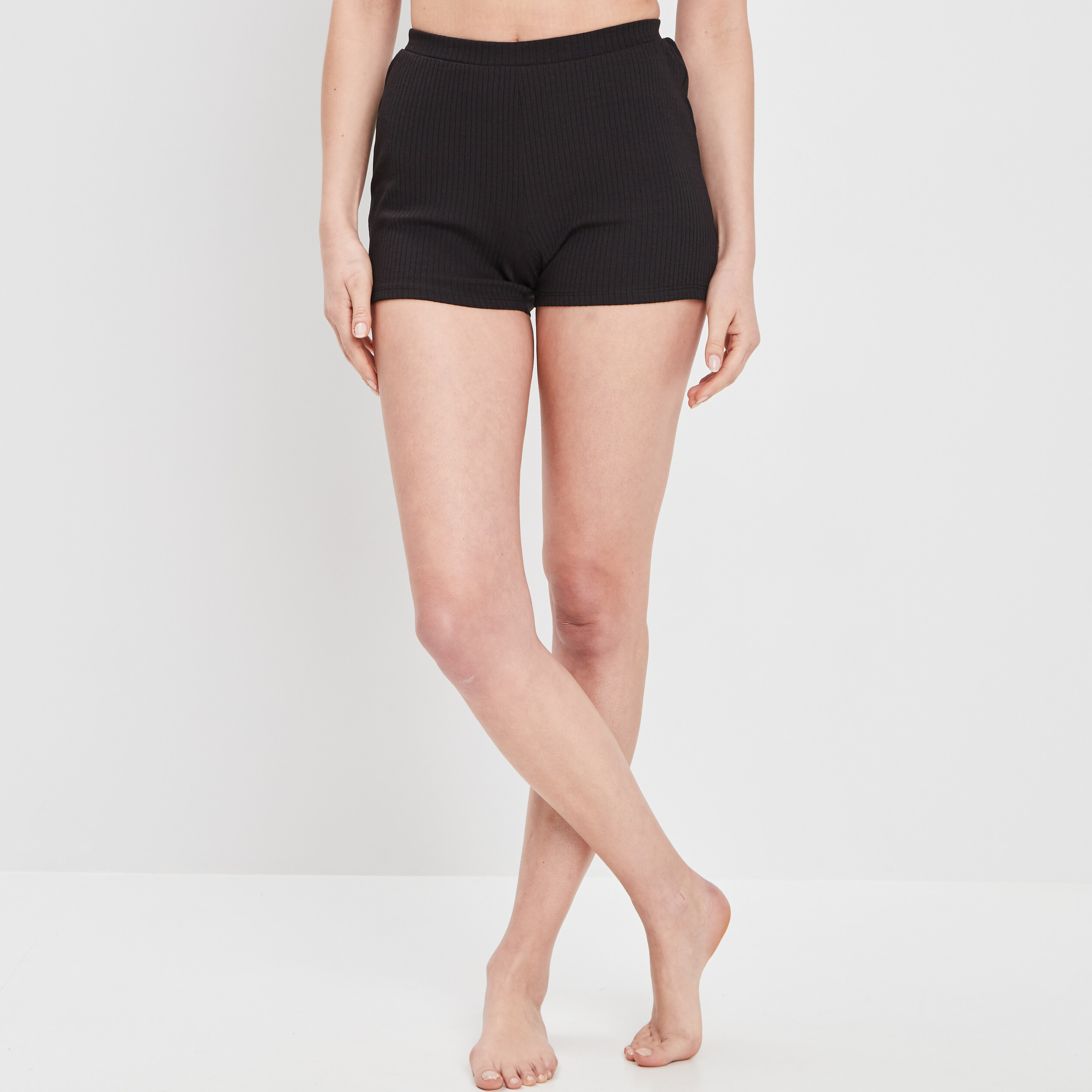 Bas de pyjama short côtelé noir femme | La Halle