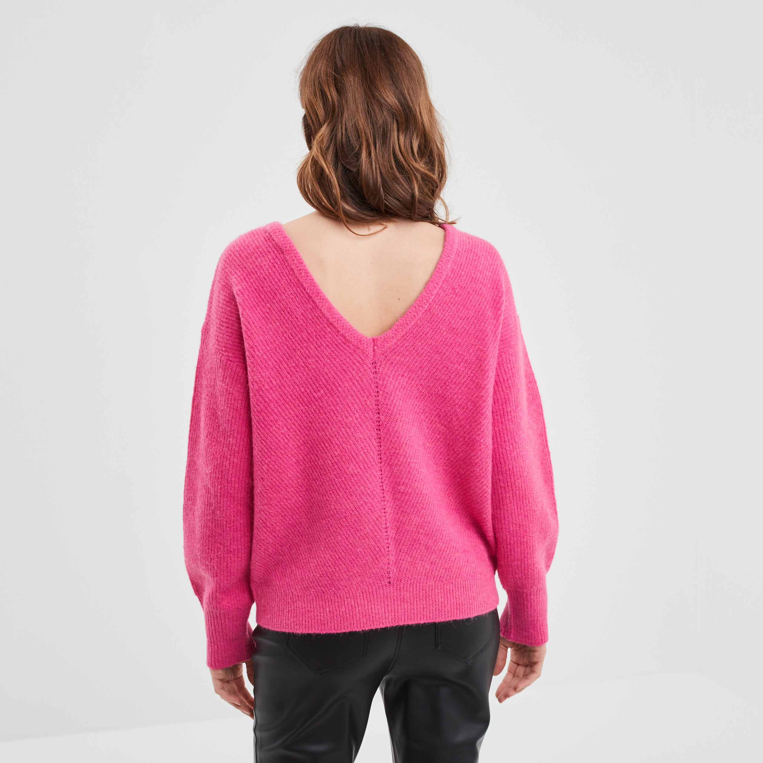 Pull réversible dos col en V rose fushia femme | La Halle