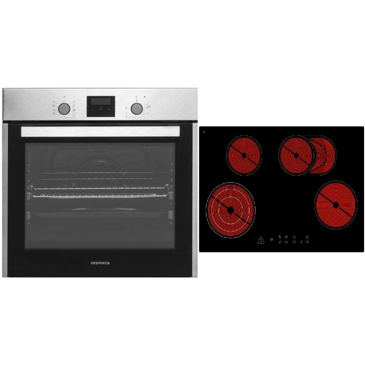 RESPEKTA Backofen-Set Respekta A-SET1407700 Backofen mit Glaskeramikkochfeld, mit 1-fach-Teleskopauszug