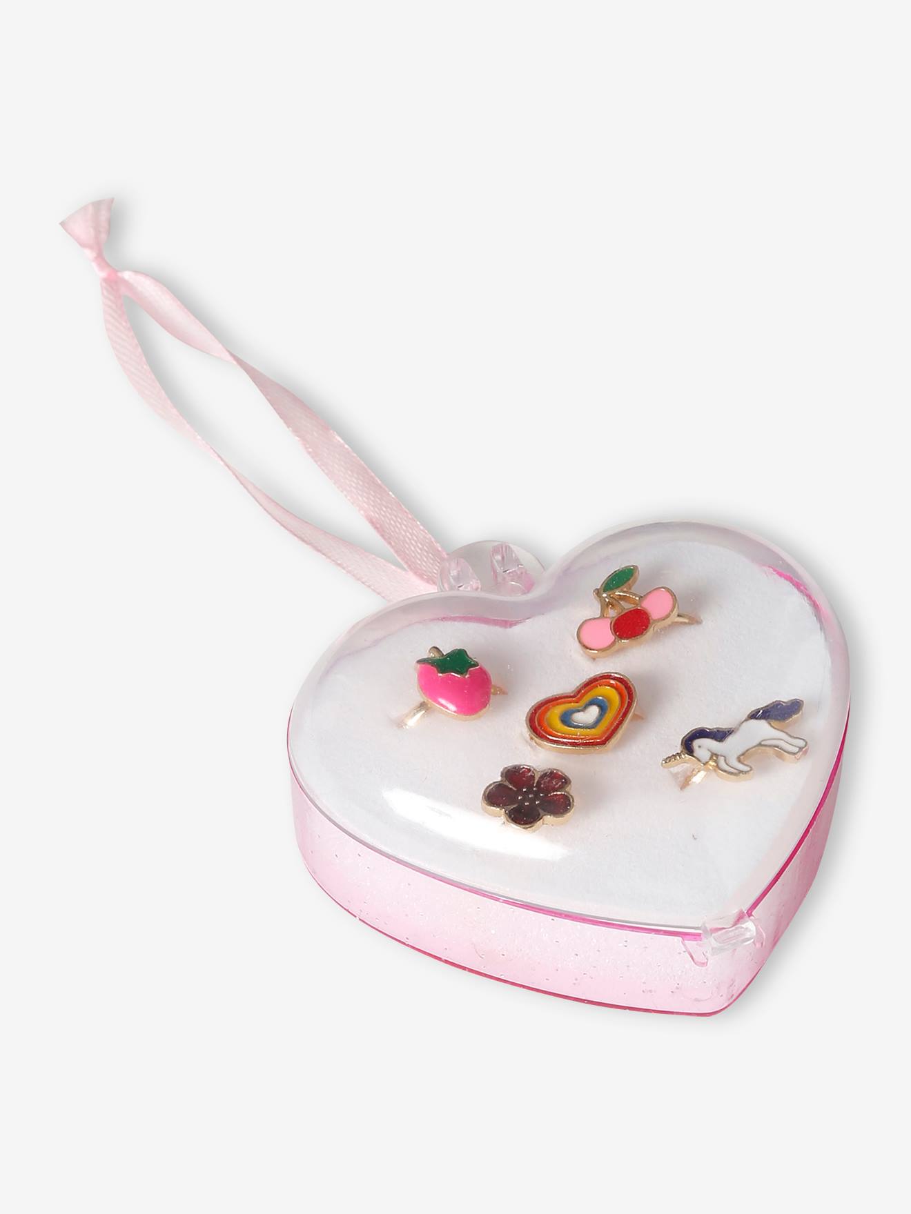 Lot de 5 bagues fille rose