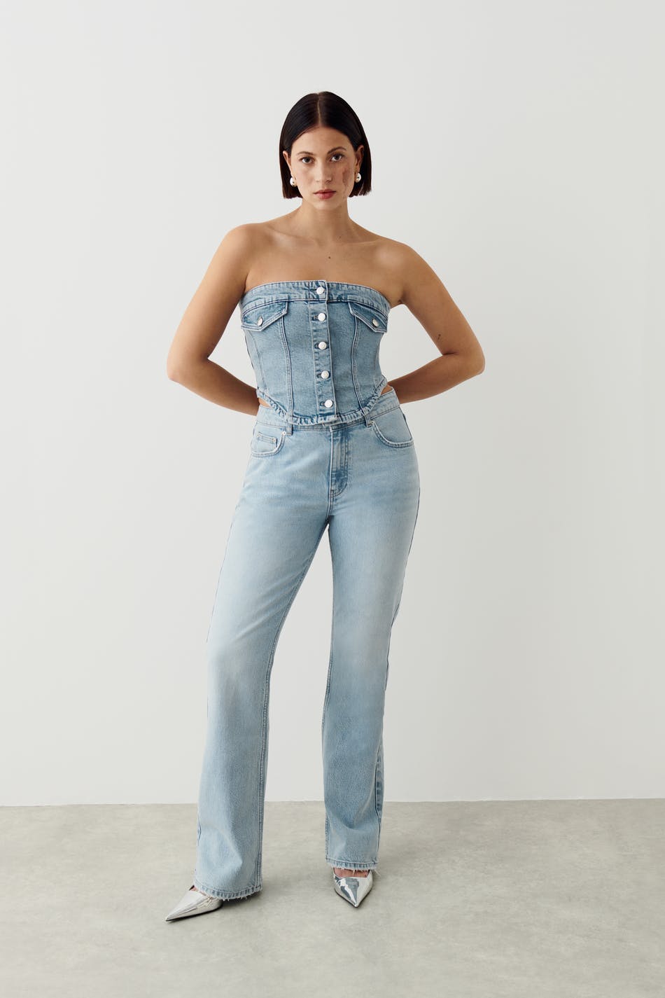 Denim button corset