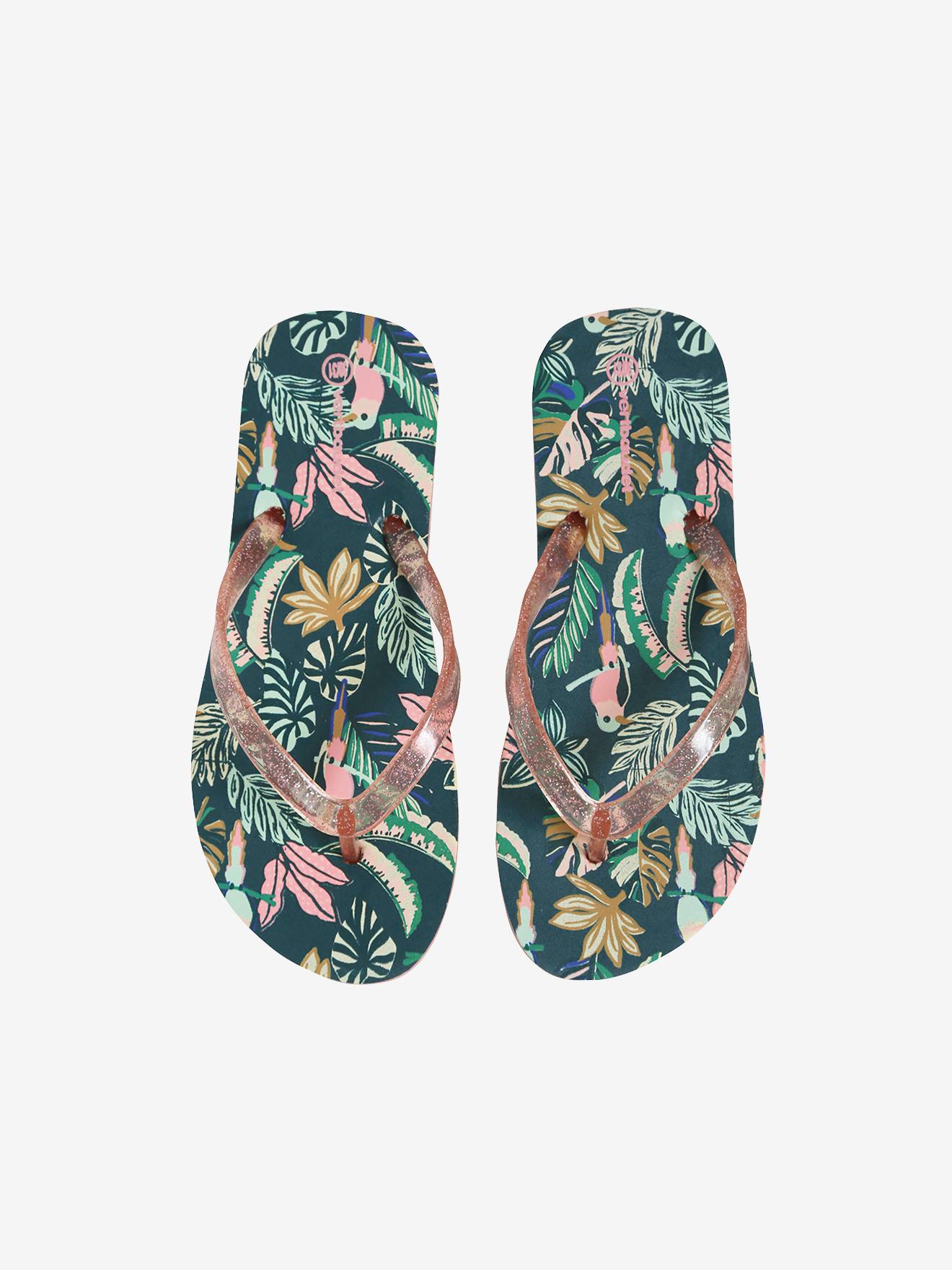 Tongs imprimées fille vert fonce imprime