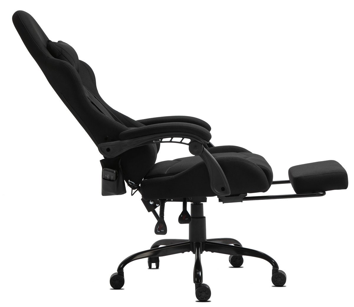 Delman Gaming-Stuhl Bürostuhl Chefsessel Massagefunktion mit 6 Vibrationspunkten Stoff, Drehstuhl, dicke Polsterung, Metallfußkreuz, Fußstütze 02-0036