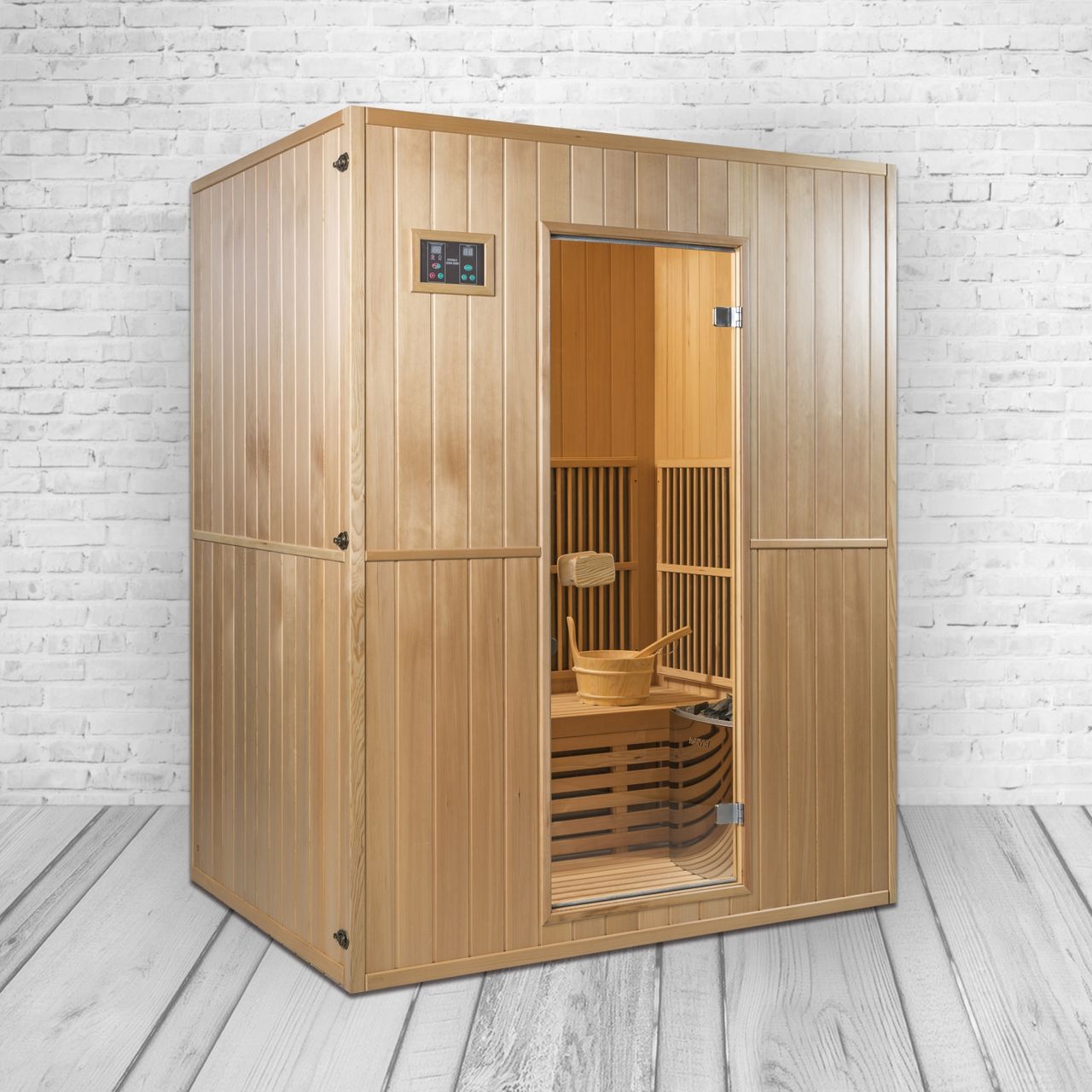 PureHaven Infrarotsauna 120x160x200 cm für 4 Personen Saunaofen aus kanadisches Hemlock-Tannenholz energiesparend Schöpfkelle Saunasteine