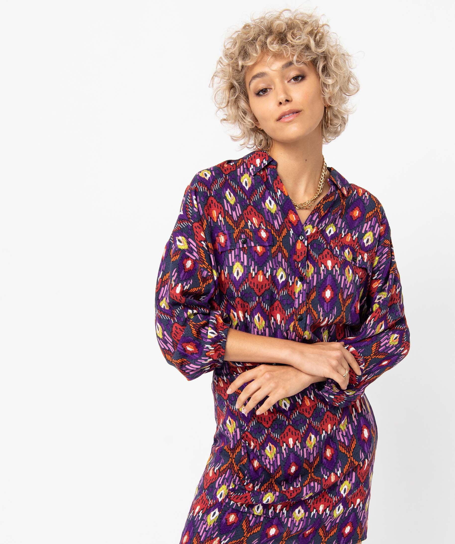 Chemise femme imprimée avec finitions élastiquées imprime | GEMO