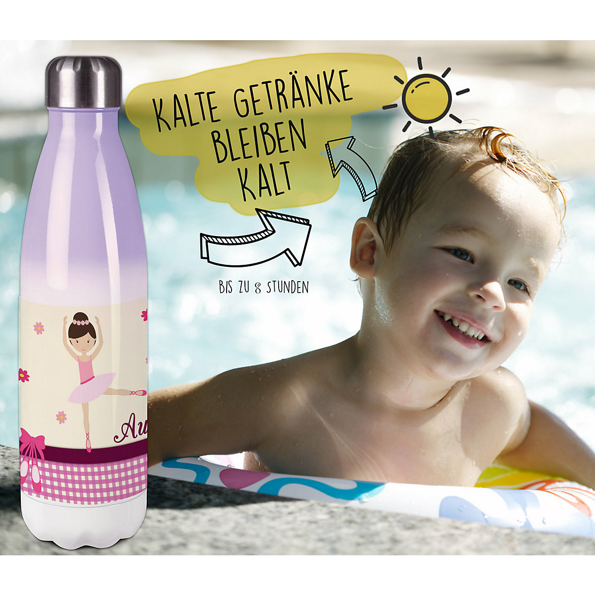Edelstahl Kinder Thermoflasche / Trinkflasche bunt Balerina Blume Spülmaschinenfest, Auslaufsicher, Bruchfest, Doppelwandig, Für Heißgetränke geeignet, Mit Deckel, Isoliert