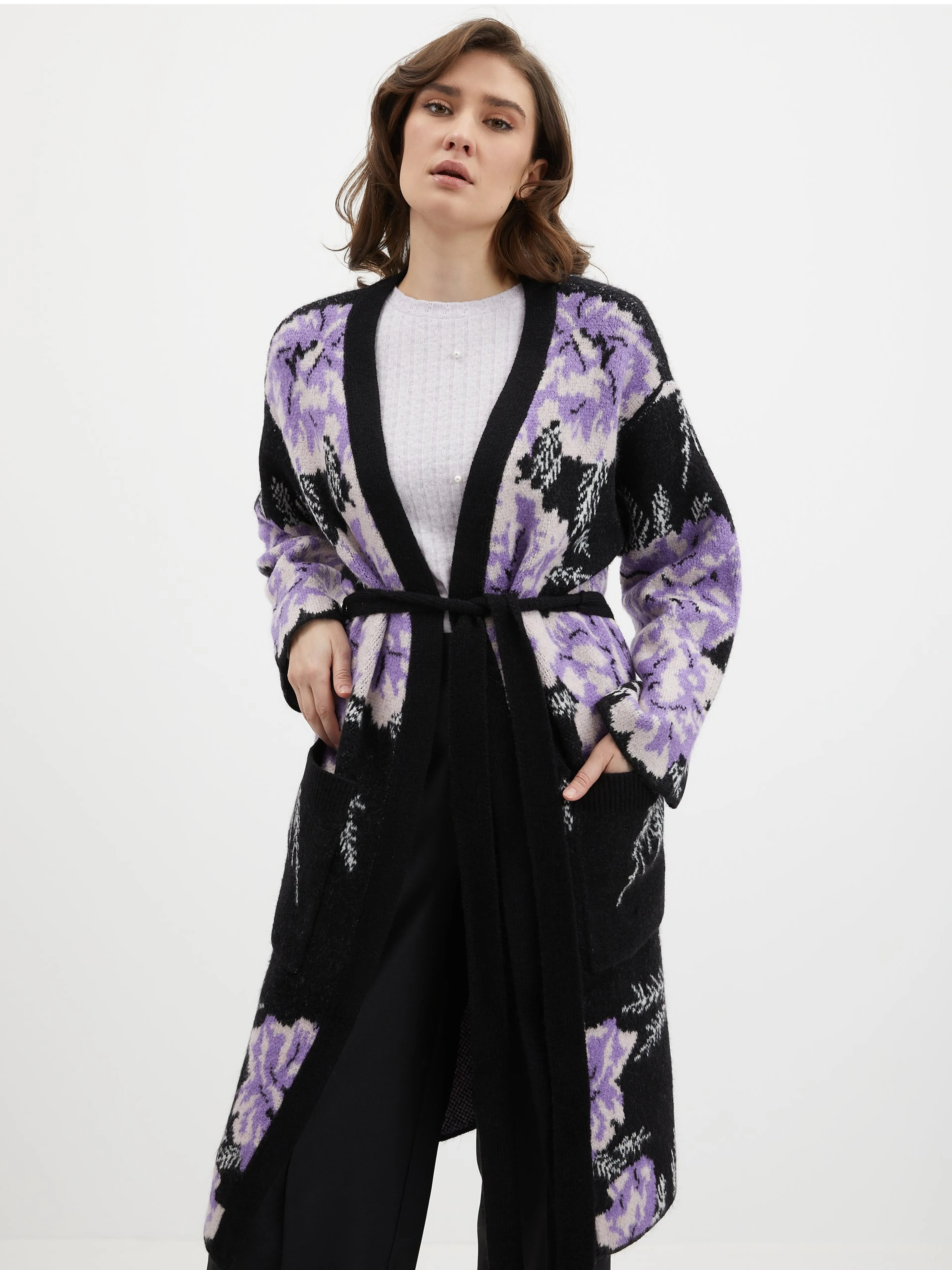 Schwarz-lila Damen Cardigan mit Blumenmuster ORSAY