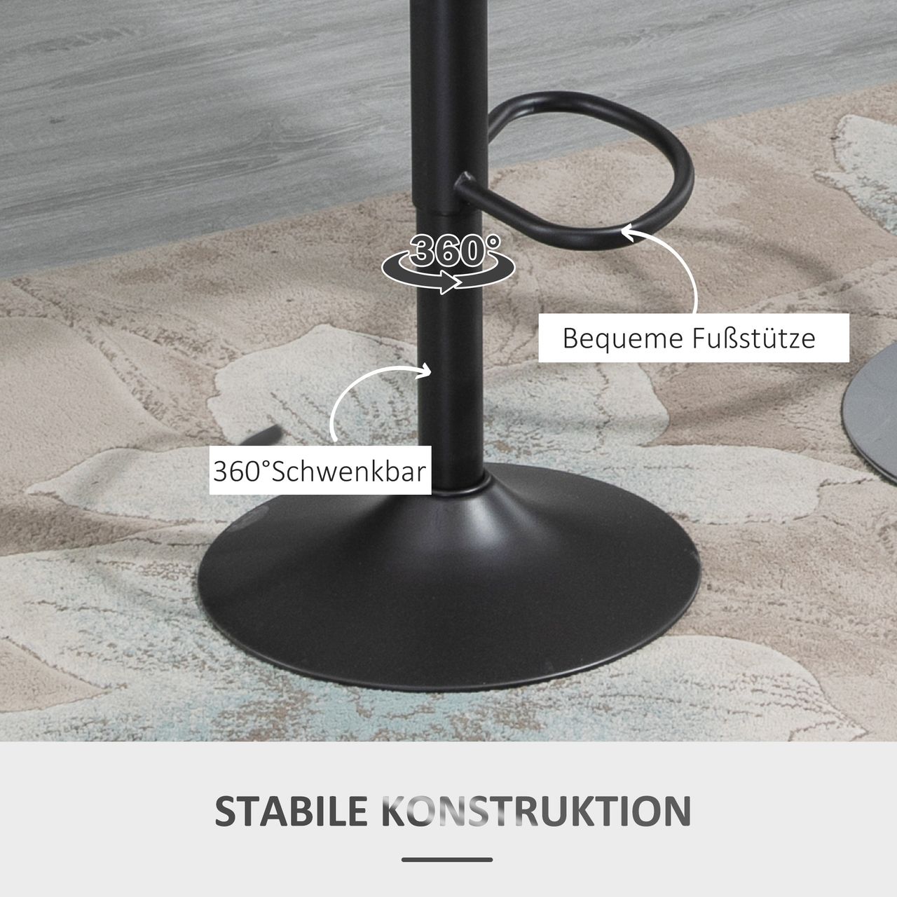 HOMCOM Barhocker-Set, 2 Hocker, Küchenhocker, Lederoptik, drehbar mit Fußstütze