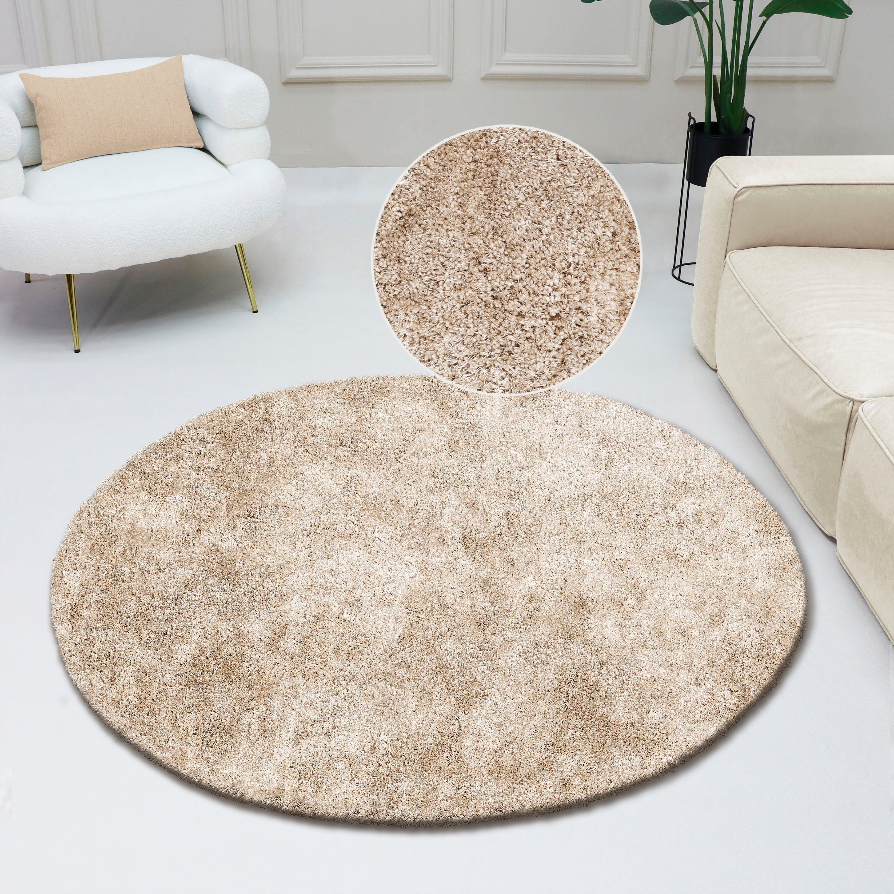 Hochflor-Teppich Dana Teppich, Bruno Banani, rund, Höhe: 30 mm, unifarben, Mikrofaser Teppiche, Wohnzimmer, Schlafzimmer, Esszimmer