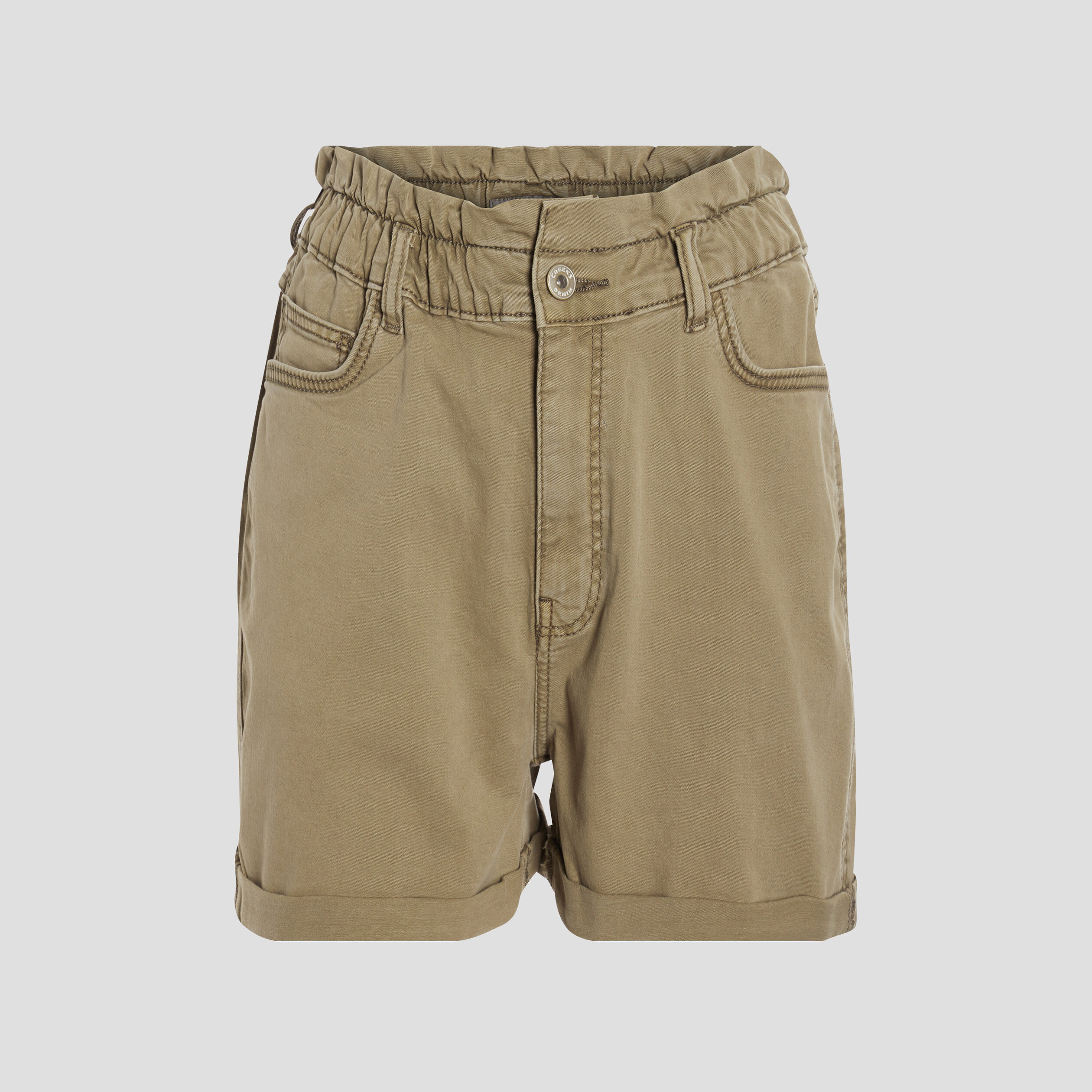 Short droit taille haute élastiquée vert kaki femme | La Halle