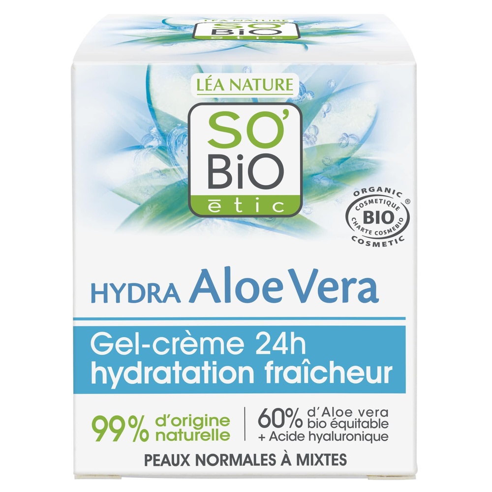 LÉA NATURE SO BiO étic Gel-Crème hydratation¹ fraîcheur 24h, peaux normales à mixtes, Hydra Aloe Vera Gel-crème