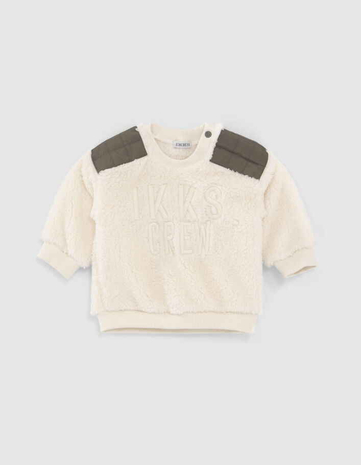 Sweat beige Sherpa avec nylon kaki épaules bébé garçon