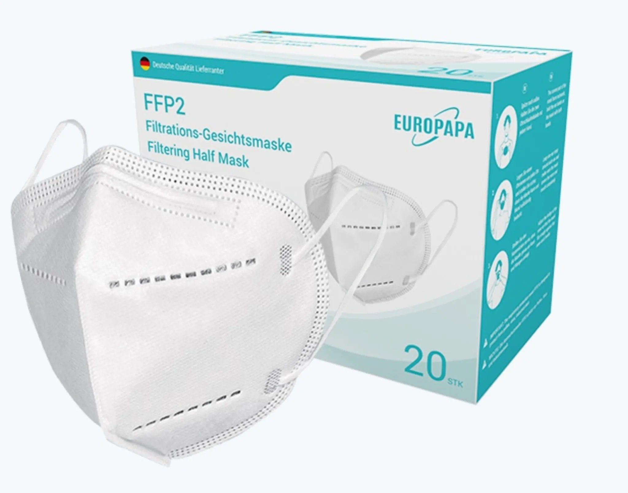 Europapa Gesichtsmaske Atemschutzmasken 5 lagig mit Nasenbügel 60er Pack, DEKRA, nach CE2163, 60-tlg., OP Maske Ohrschlaufe Gesichtsmaske Mundschutz Mundschutzmasken