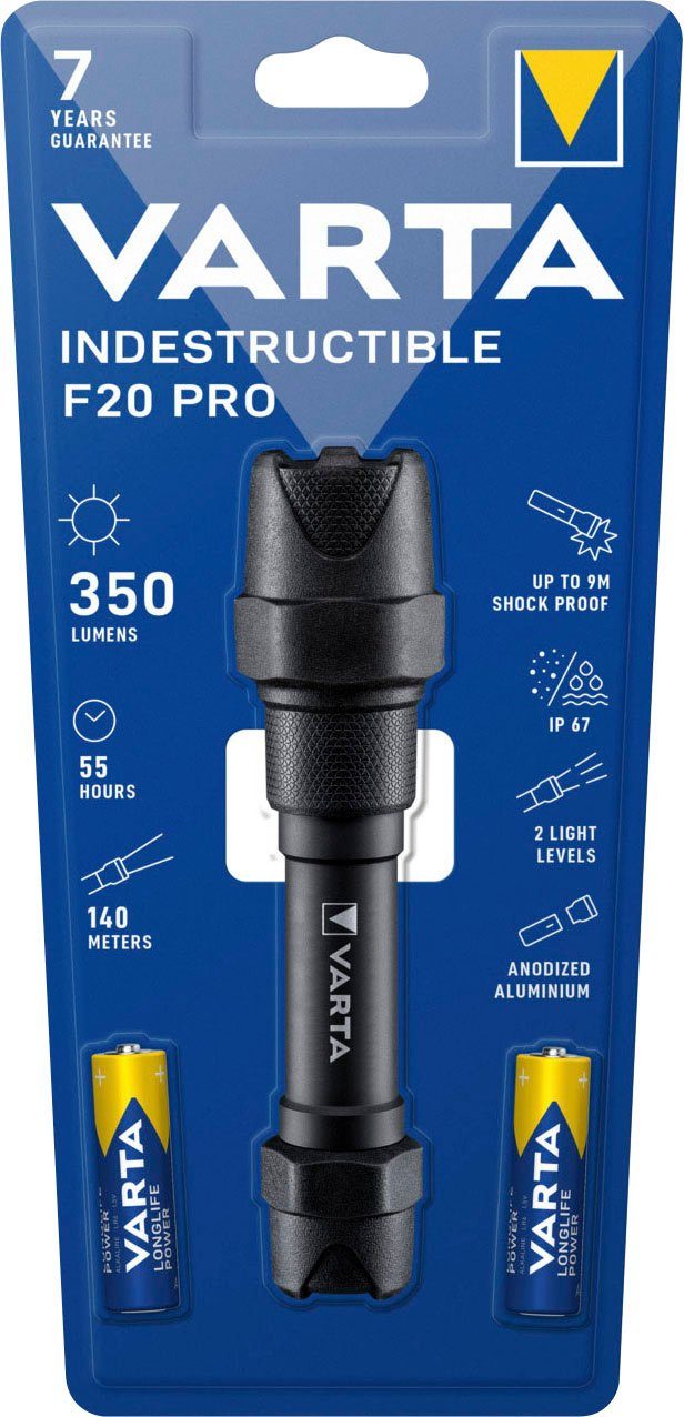 VARTA Taschenlampe Indestructible F20 Pro 6 Watt LED, wasser- und staubdicht, stoßabsorbierend, eloxiertes Aluminium Gehäuse