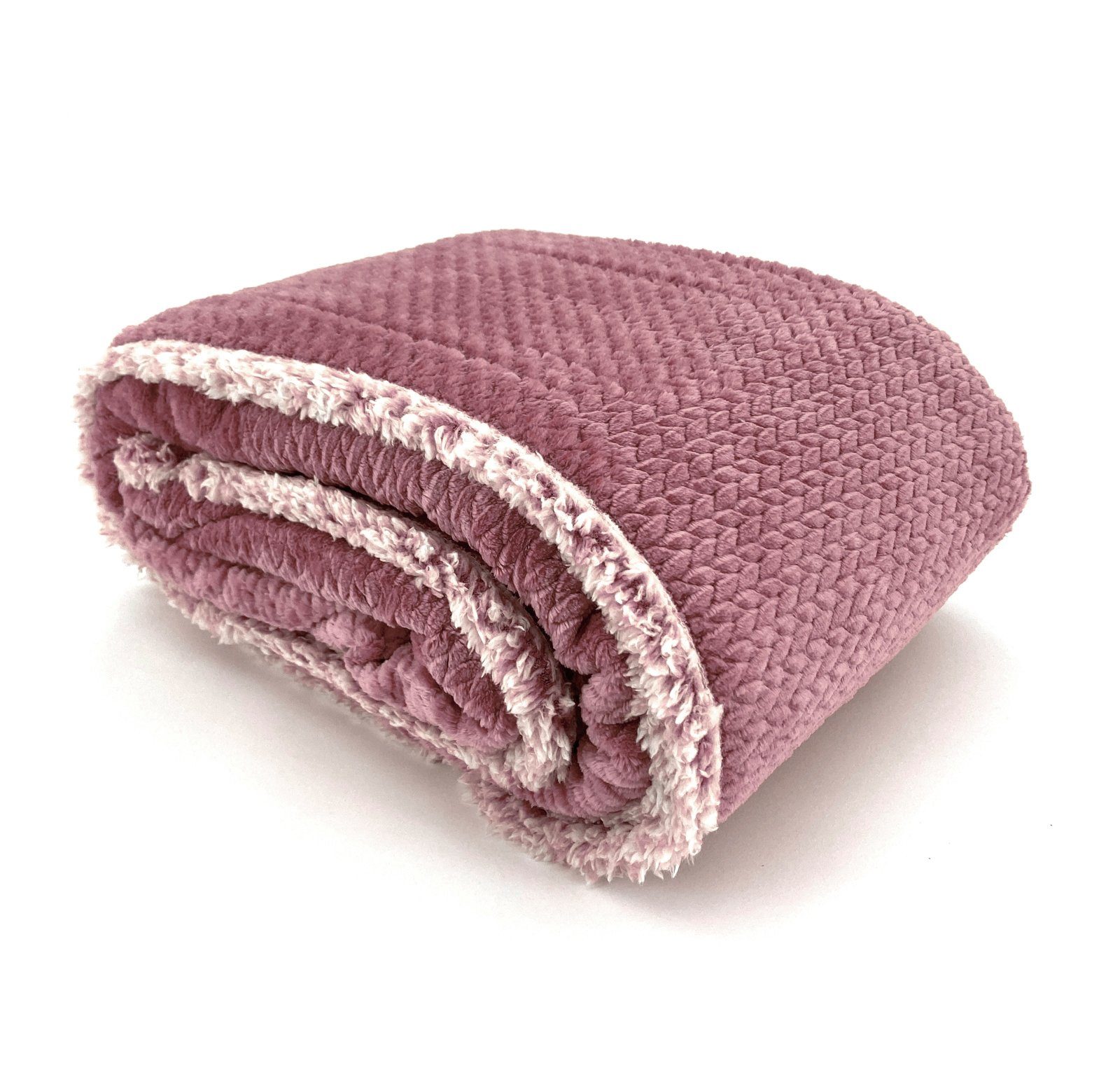 Wohndecke Flauschig warme Kuscheldecke Samt Jaquard Flanell, heimtexland, mit Teddy Plüsch - kuschelig weich - Premium - fusselfrei