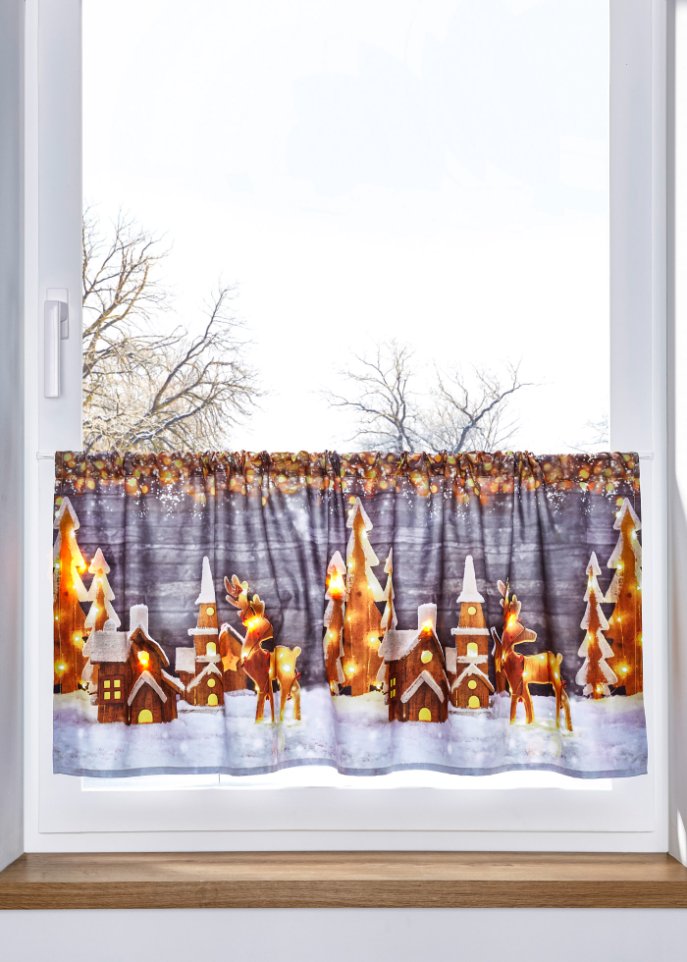 LED Scheibengardine mit Winterlandschaft