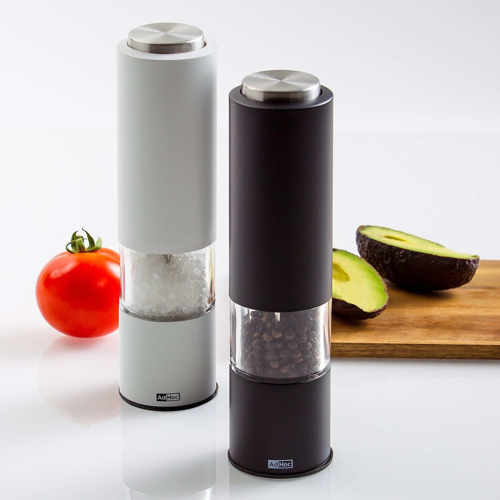 AdHoc Salz-/Pfeffermühle Tropica elektrisch, (2 Stück), elektrische Gewürzmühlen, Keramik-Mahlwerk, modernes Design, LED