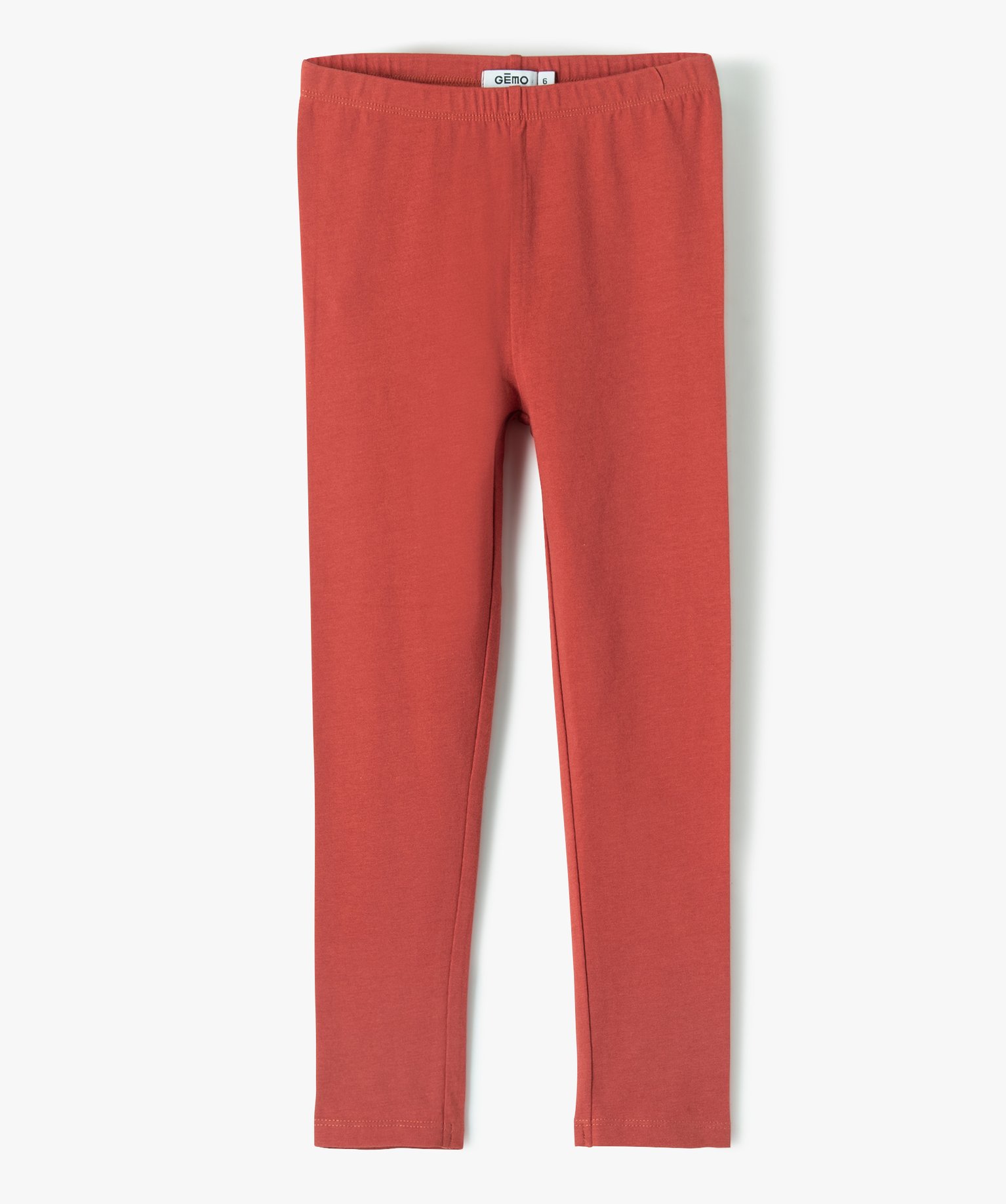Legging fille long uni en coton stretch rouge | GEMO