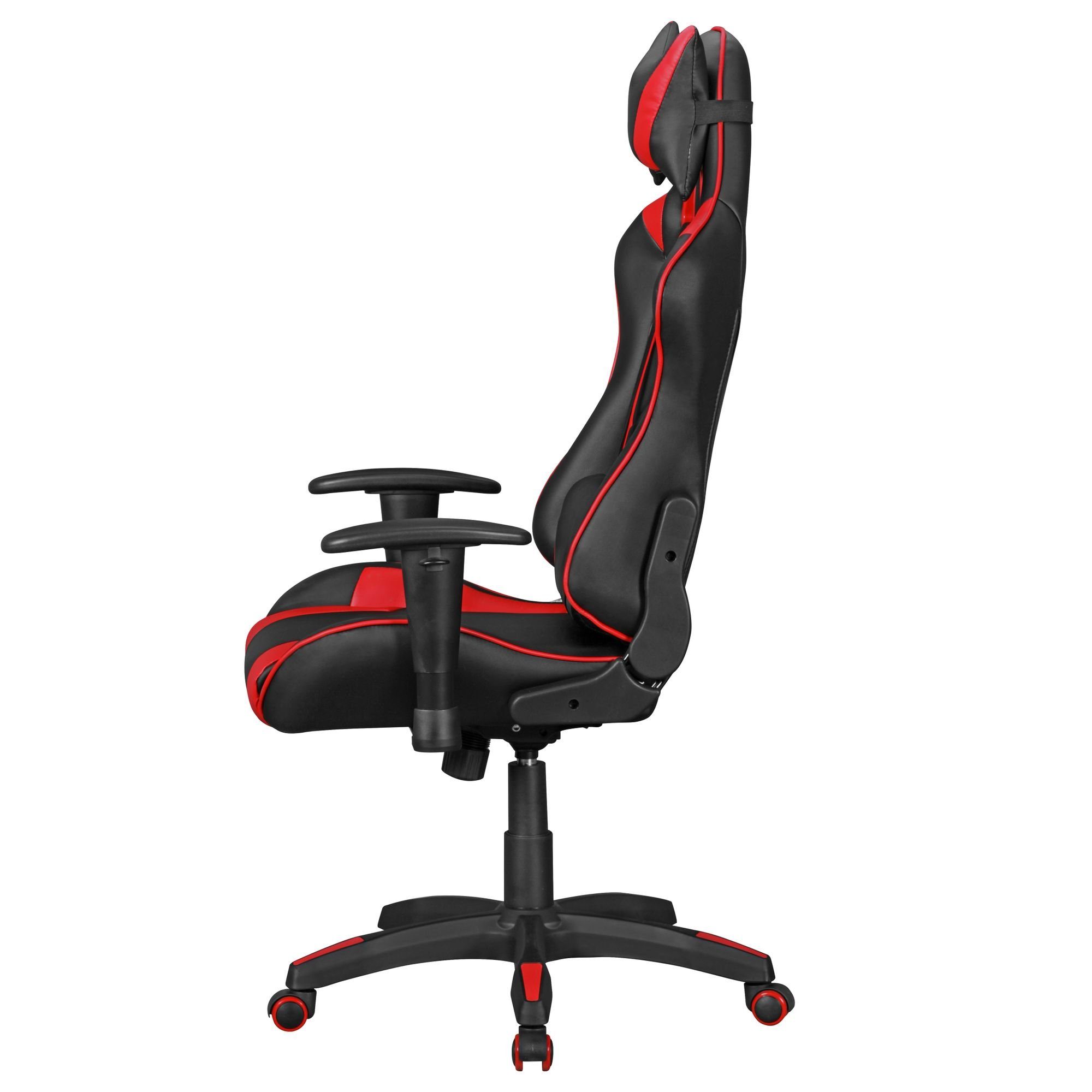 FINEBUY Gaming Chair SuVa6259_1 (Kunstleder Schwarz / Rot Schreibtischstuhl Drehbar), Bürostuhl Chefsessel Racing, Drehstuhl Sport Optik