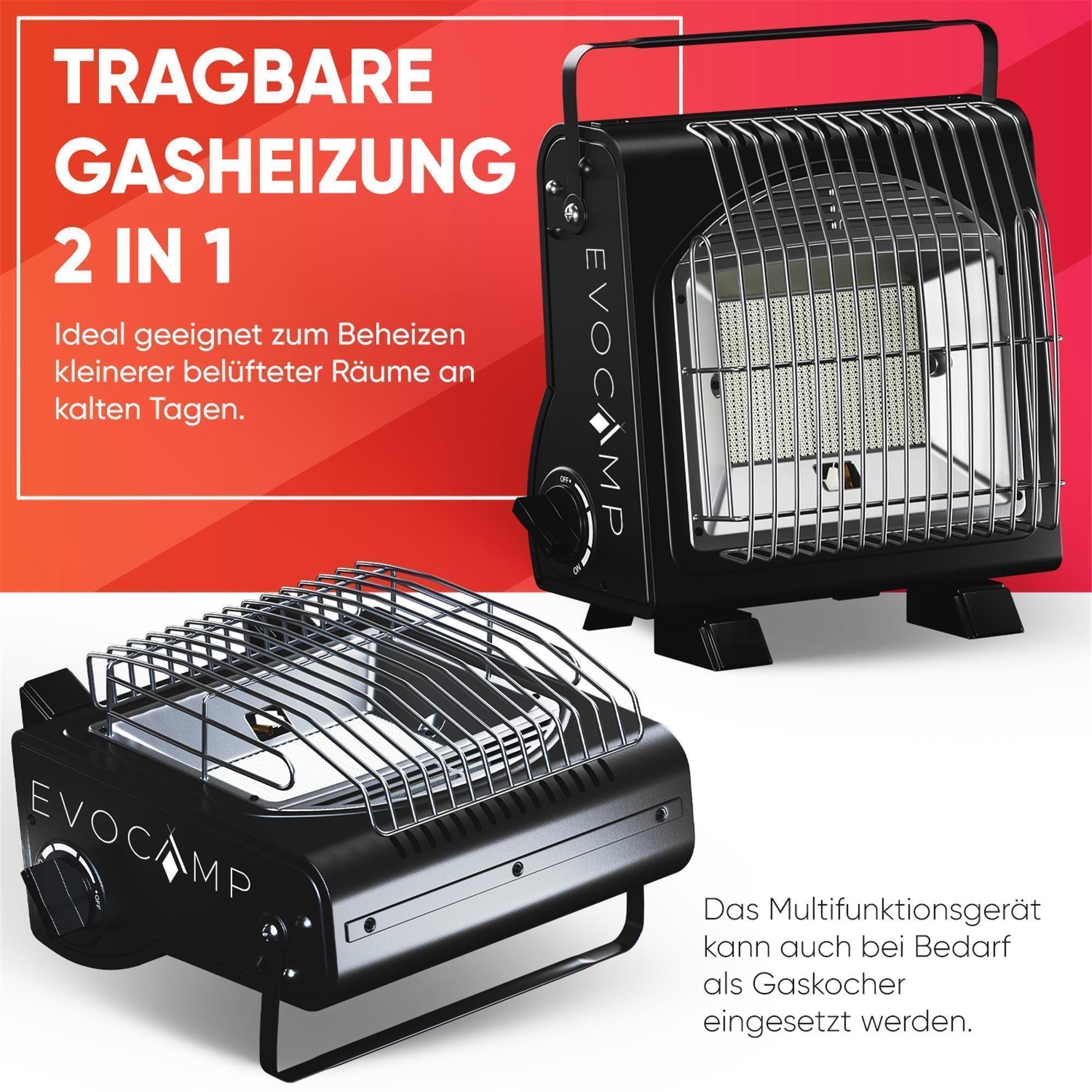 EVOCAMP Gaskocher und Gasheizung 2-in-1 tragbar, 1,7 kW, für Camping ohne Strom, ohne Gaskartuschen und Tragetasche