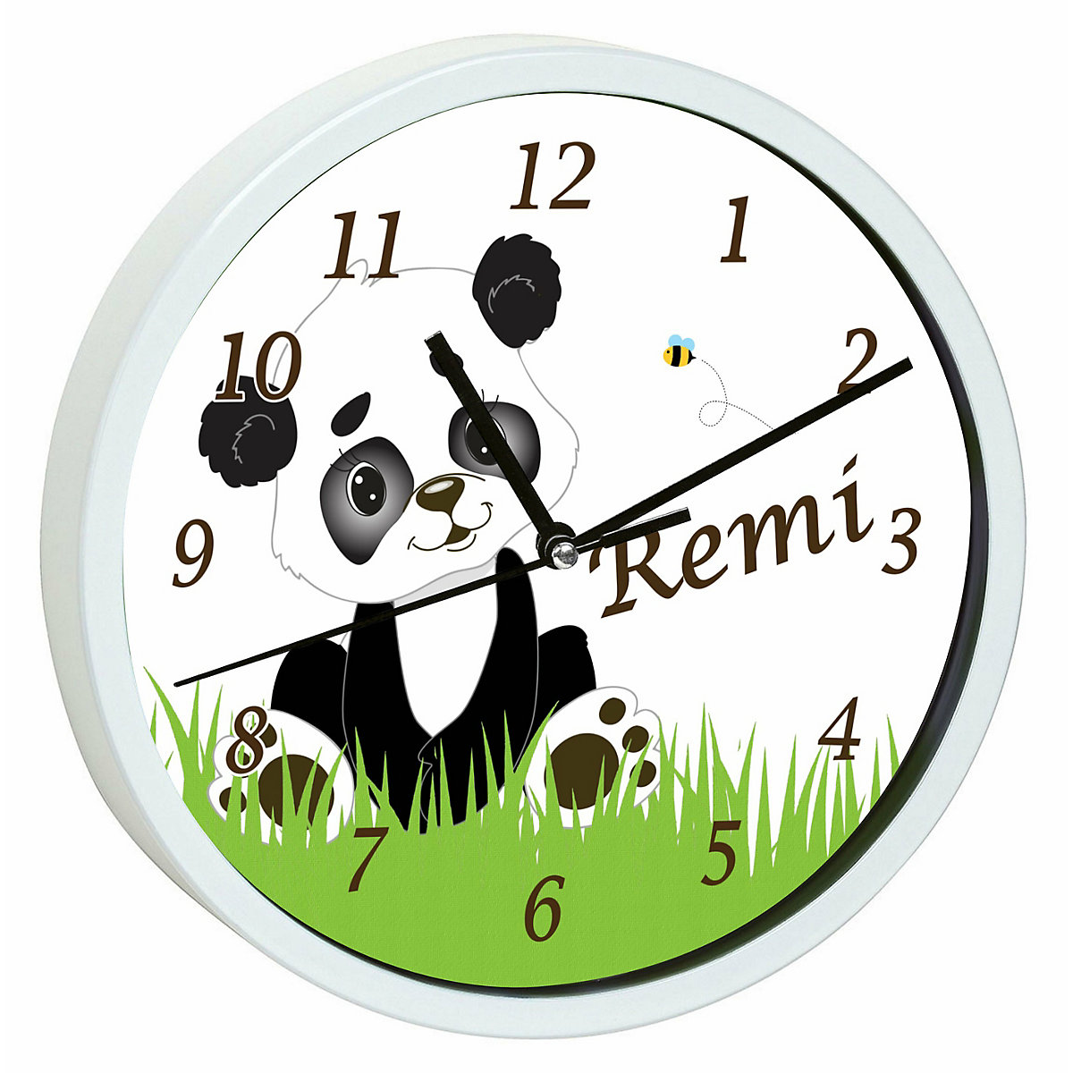 Kinder Wanduhr personalisiert mit Name Panda Bär