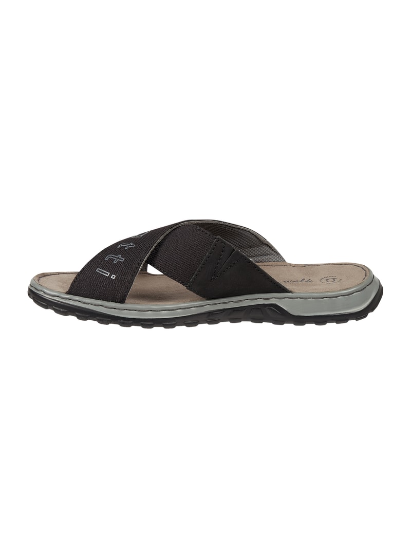 Pantolette mit Lederbesatz in schwarz
