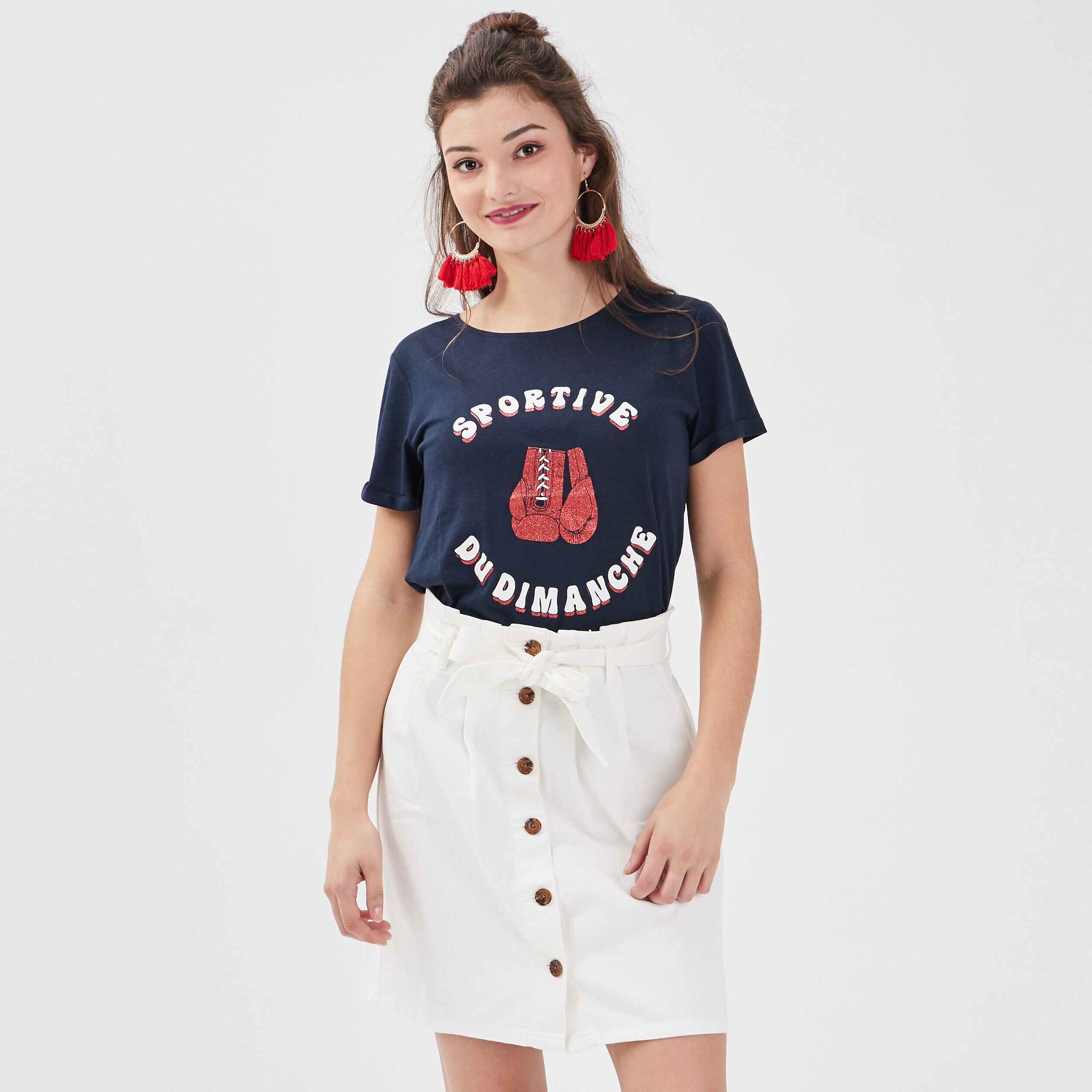 T-shirt manches courtes bleu marine femme | Cache Cache