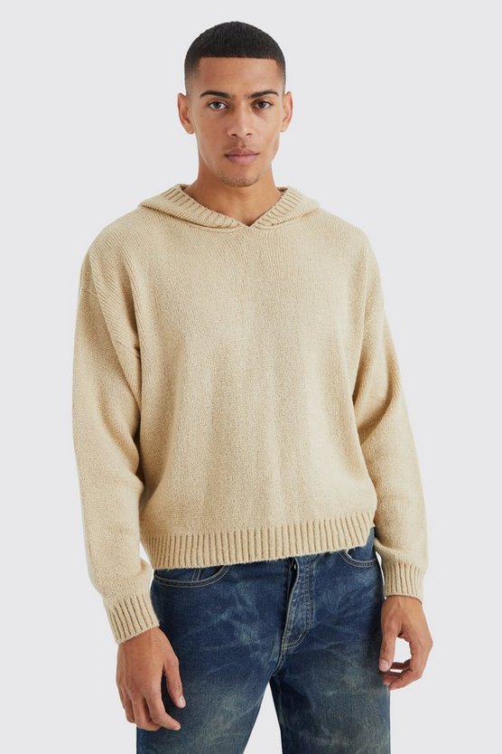 Kastiger gerippter Strick-Hoodie