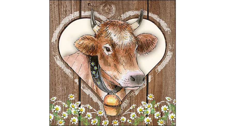 Ambiente Servietten Kuh in Herz 33x33cm braun