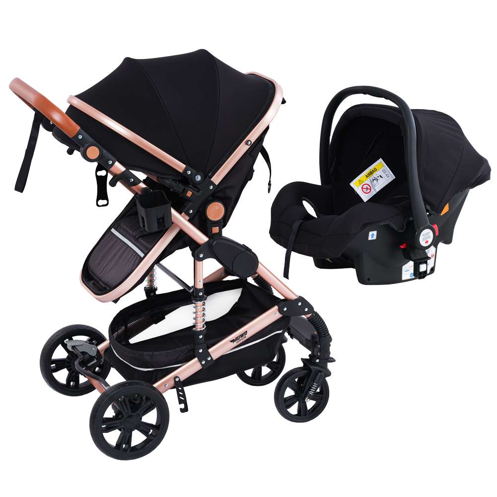 MUWO 3 in 1 Kombi-Kinderwagen Komplettset schwarz