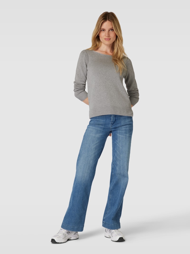 Strickpullover mit U-Boot-Ausschnitt in mittelgrau meliert