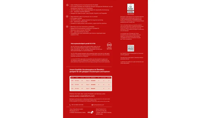 AVERY Zweckform Kopierpapier Eco A4 80g/m² 500 Blatt weiß