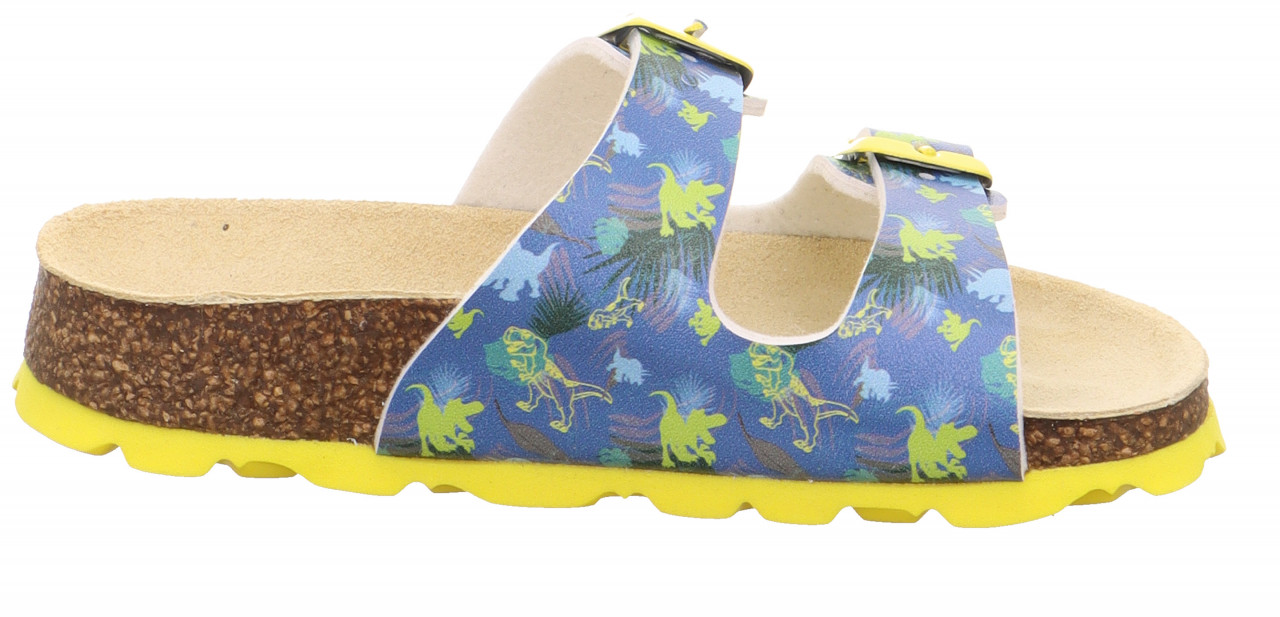 FUSSBETTPANTOFFEL - Blau/Gelb Pantoffel mit Schnalle
