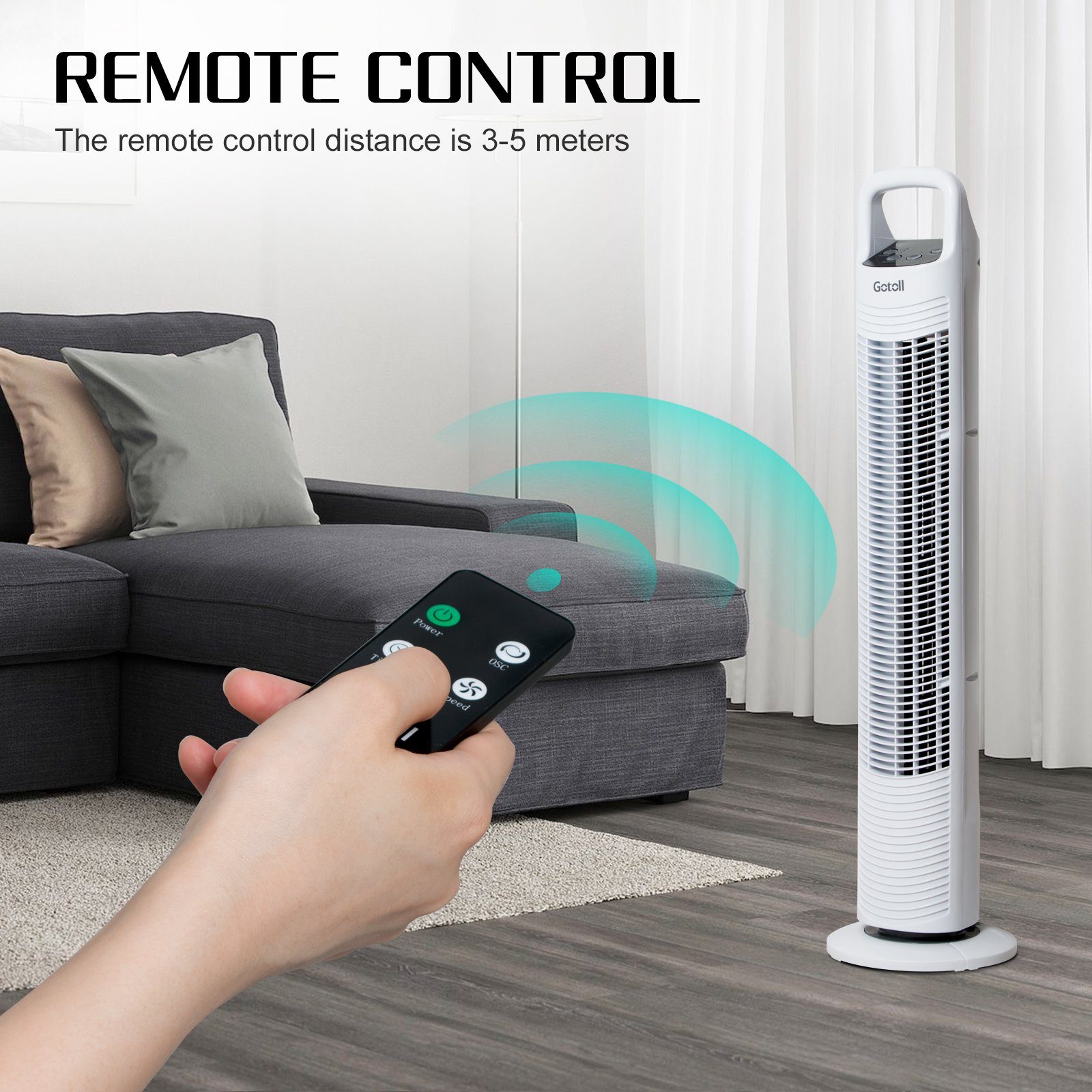 Gotoll Turmventilator GL302R, 81.3cm Säulenventilator mit Fernbedienung 70° Towerventilator Leise