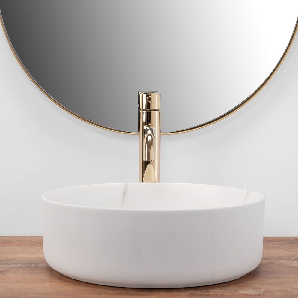 Badezimmer Rea Aufsatzwaschbecken Waschbecken Keramik Sami Marble Ø36,5cm Naturstein Marmoroptik