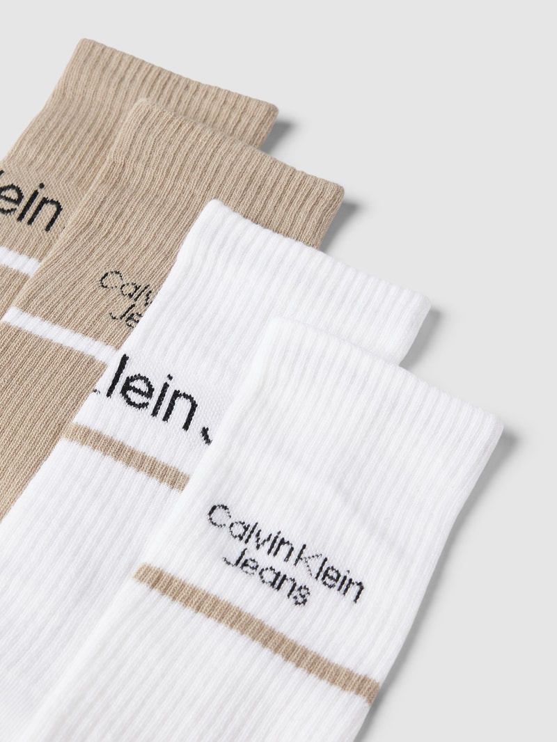 Socken mit Label-Schriftzug Modell 'LOGO STRIPE' im 4er-Pack in taupe