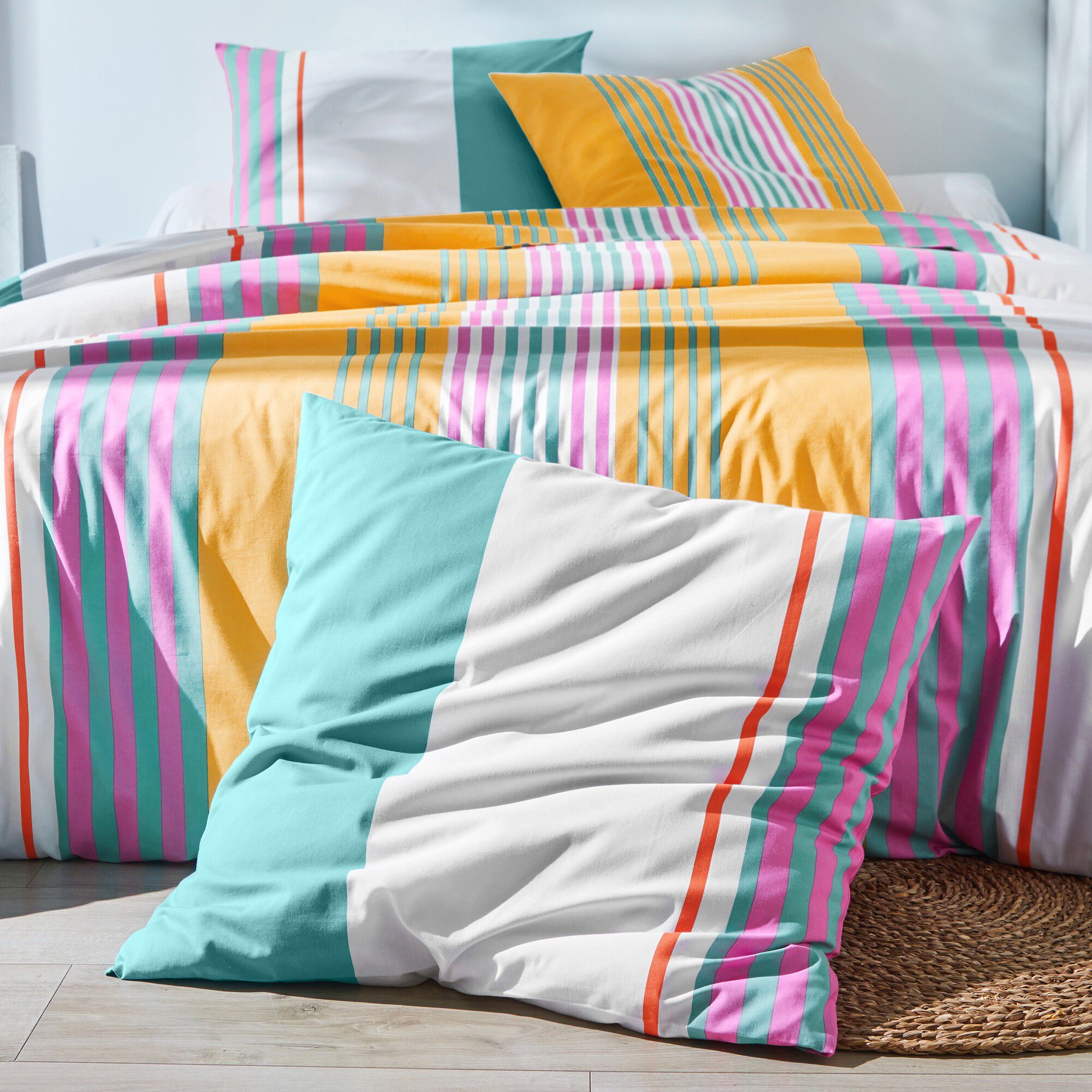 Linge de lit Détroit en coton imprimé rayures