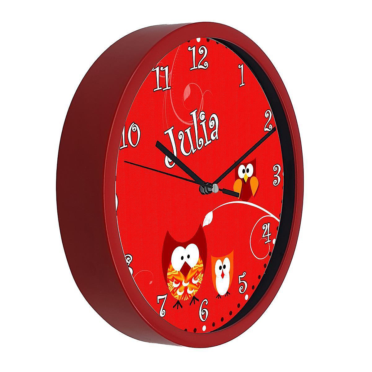 Kinder Wanduhr personalisiert mit Name Eule Rot