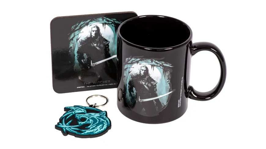 Geschenkset (Tasse, Untersetzer & Schlüsselanhänger) - The Witcher