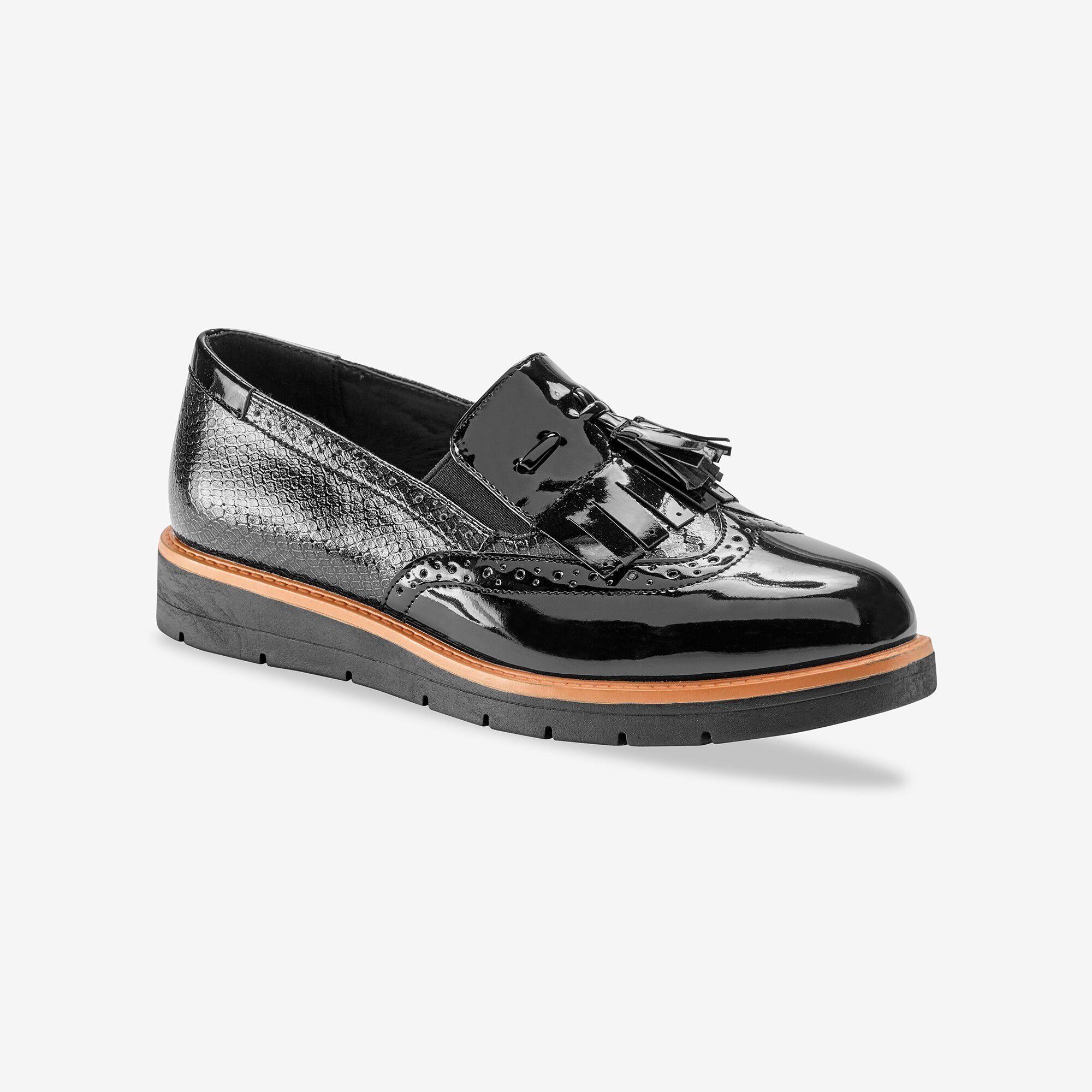 Mocassins compensés à franges et pompons