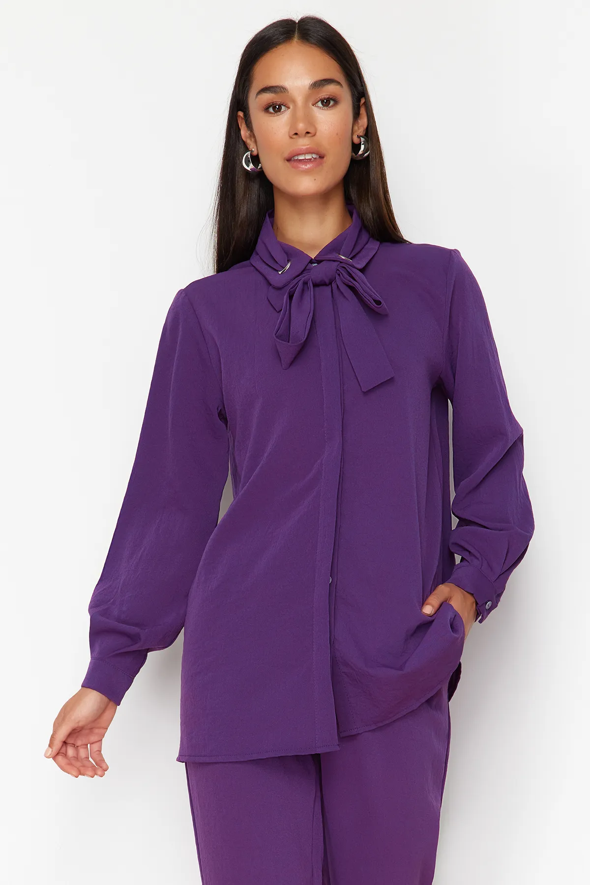 Trendyol Modest  Lila Vogelauge Detailliertes Aerobin Gewebtes Unter-Oberteil-Set TCTSS24US00054