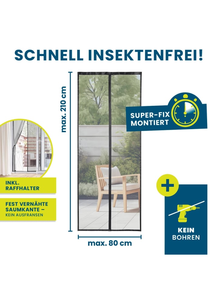 HOBERG Hoberg Tür-Insektenschutz - 80 x 210 cm - Schwarz günstig kaufen onesize