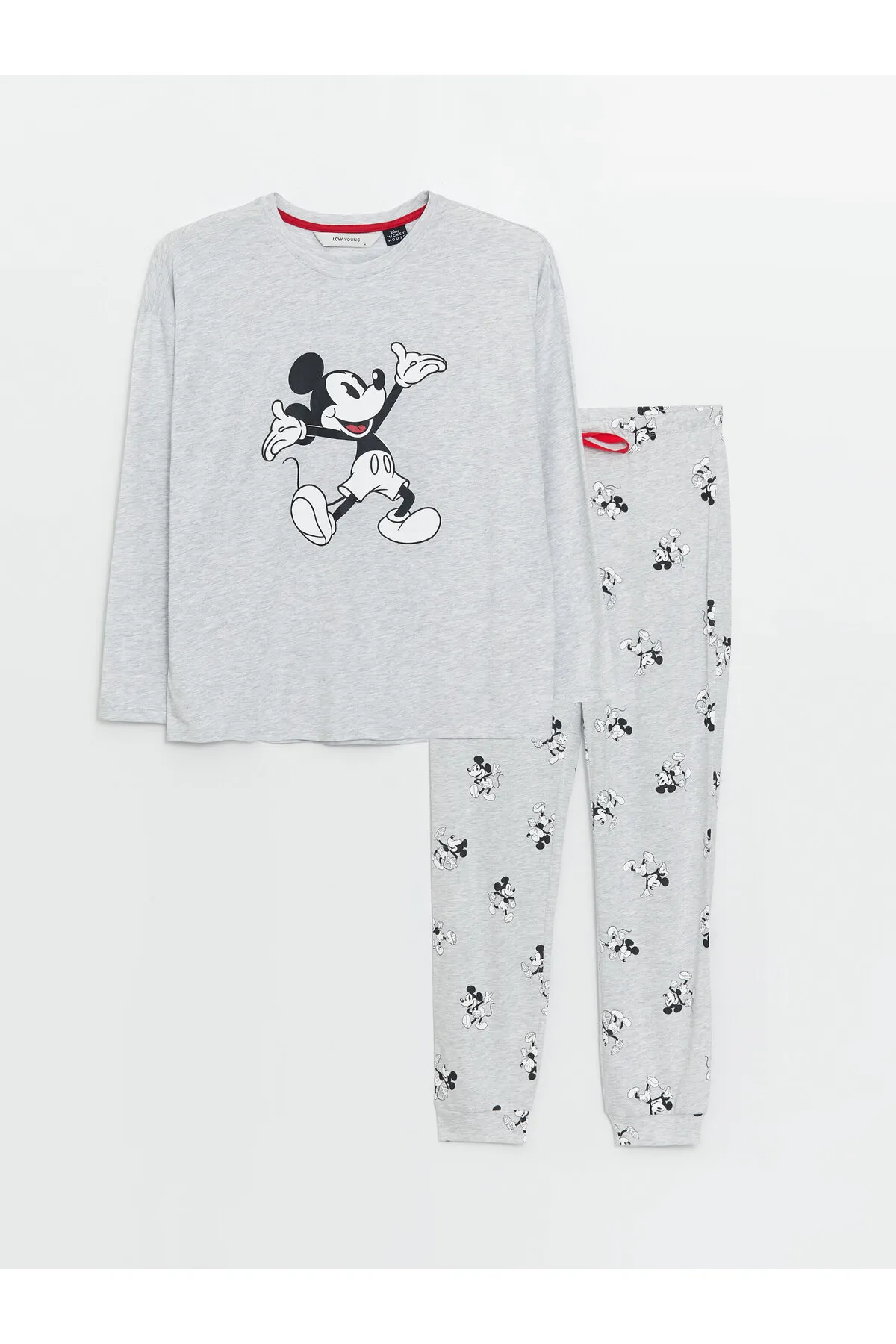 LC Waikiki  Langärmliges Damen-Pyjama-Set mit Rundhalsausschnitt und Mickey-Mouse-Aufdruck