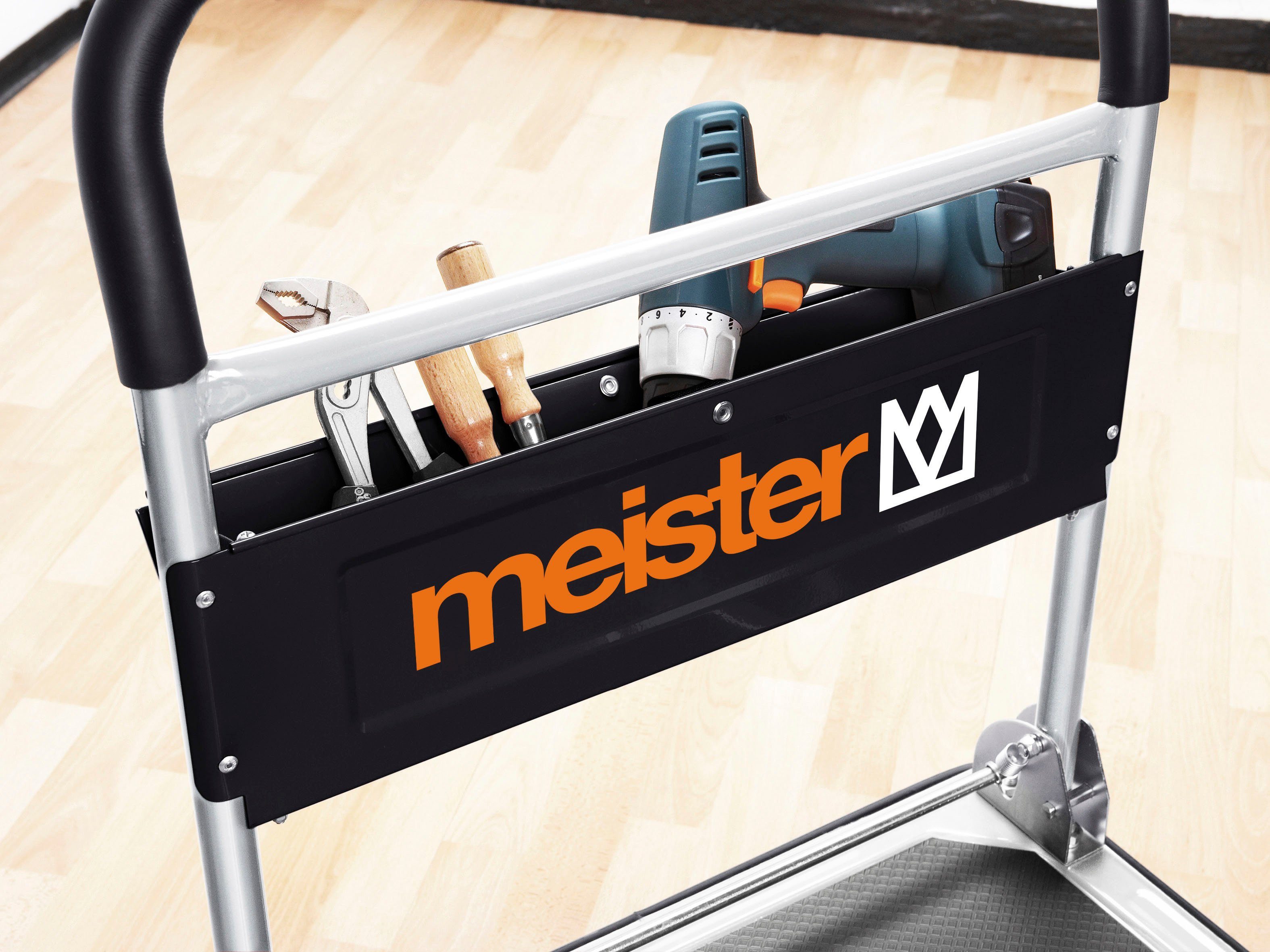 meister Transportwagen cut-off, Klappwagen / 8985630, bis 300 kg Tragkraft, Feststellbremse, Lenkrollen, Antirutschbesch.
