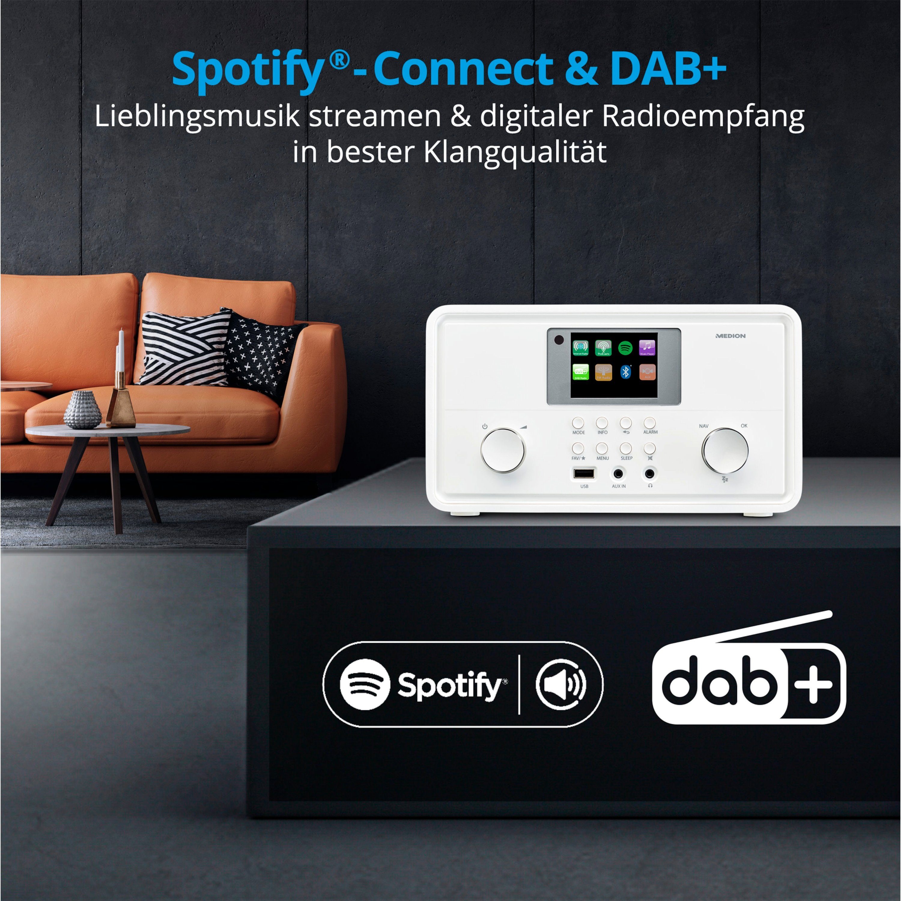 Medion® Internet-Radio (AM/FM, DAB+, MW/UKW, Spotify, 10 W, MD88069)