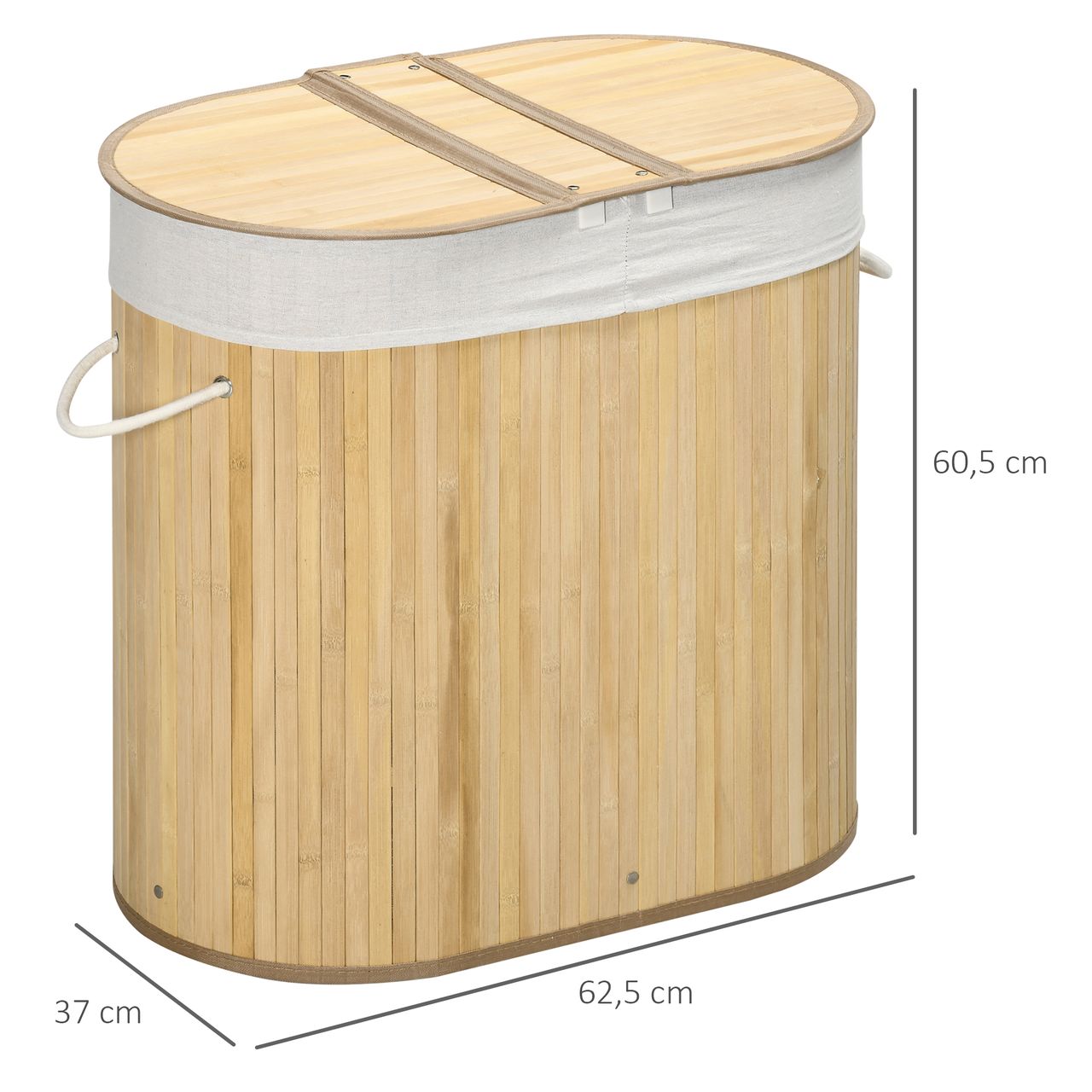 HOMCOM Wäschekorb 100L Wäschebox mit Deckel, Griff, 2 Abschnitten Bambus Natur