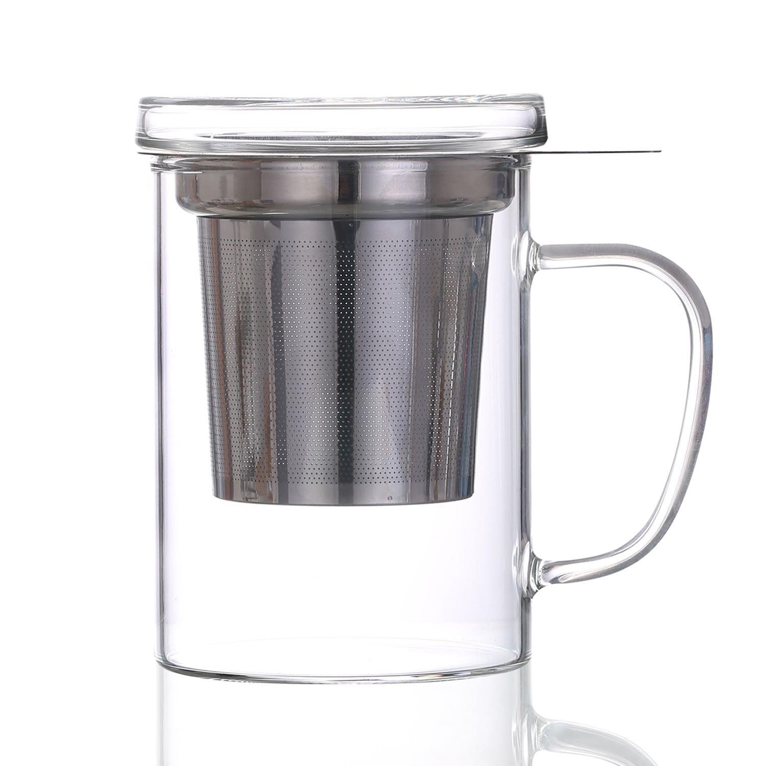 Dimono Teeglas Teebereiter mit Sieb 450 ml, Tee-Filter Tasse mit Deckel