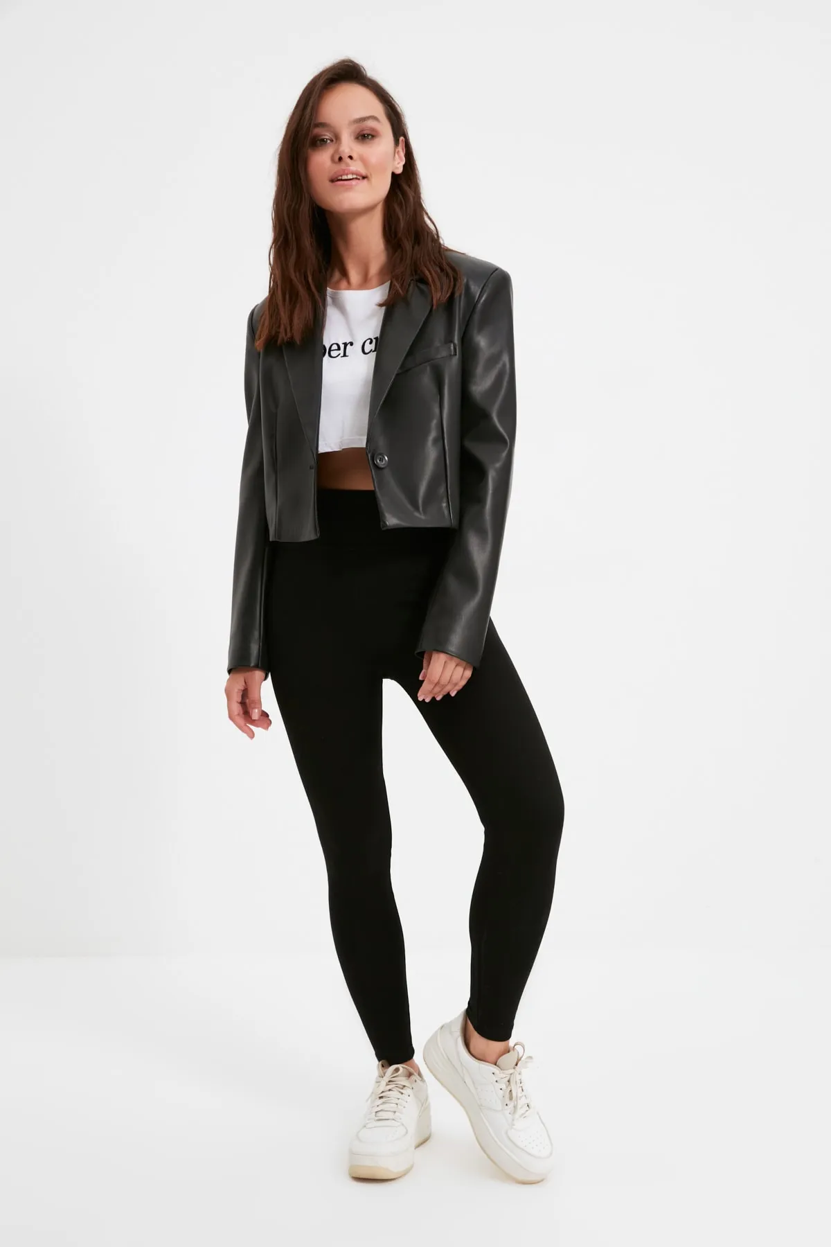 Trendyol Collection  Schwarze High Waist Basic Interlock Strickstrumpfhose mit elastischem Bund TWOAW20TA0047